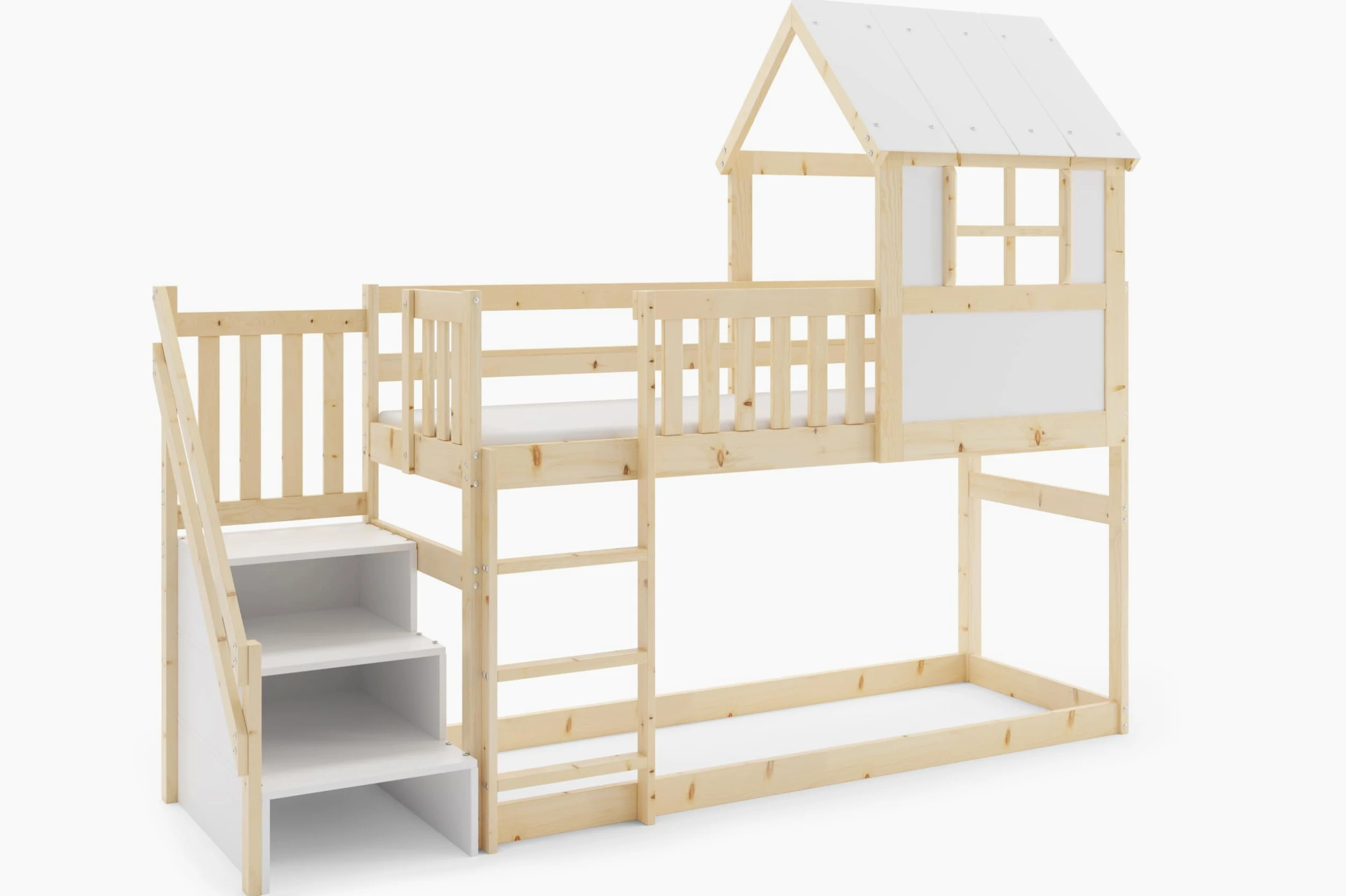 Interbeds Letto a soppalco con scivolo e scaletta, letto a castello, letto in legno, letto per bambini con rete a doghe, letto gioco (con scaletta) (Soppalco con scale)