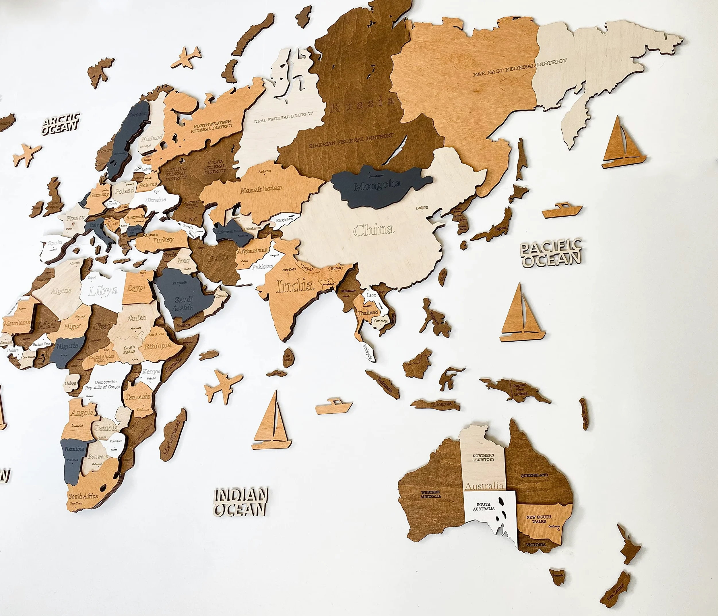 WoodLeo Mappa del mondo in legno,grande decorazione da parete in 3D,dimensioni (M & L & XL),idea regalo per ogni occasione,decorazione da parete per casa,cucina o ufficio