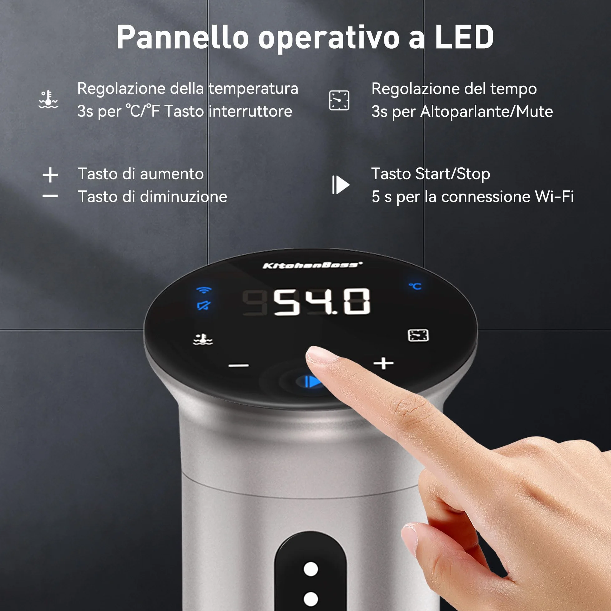 KitchenBoss Roner Sous Vide 1100W Wi-Fi LED Circolatore di Immersione Temperatura Controllo Remoto