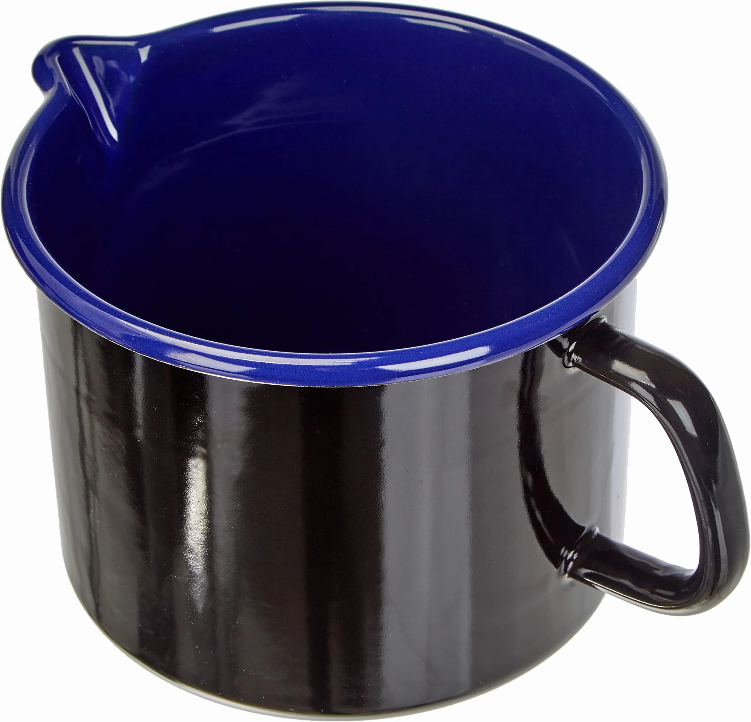 Riess, 0054-025, pentola per becco nero/blu 16, CLASSIC – HOTEL Profi nero/blu, diametro 16 cm, altezza 13 cm, contenuto 2 litri, smaltato, brocca per latte con beccuccio, induzione