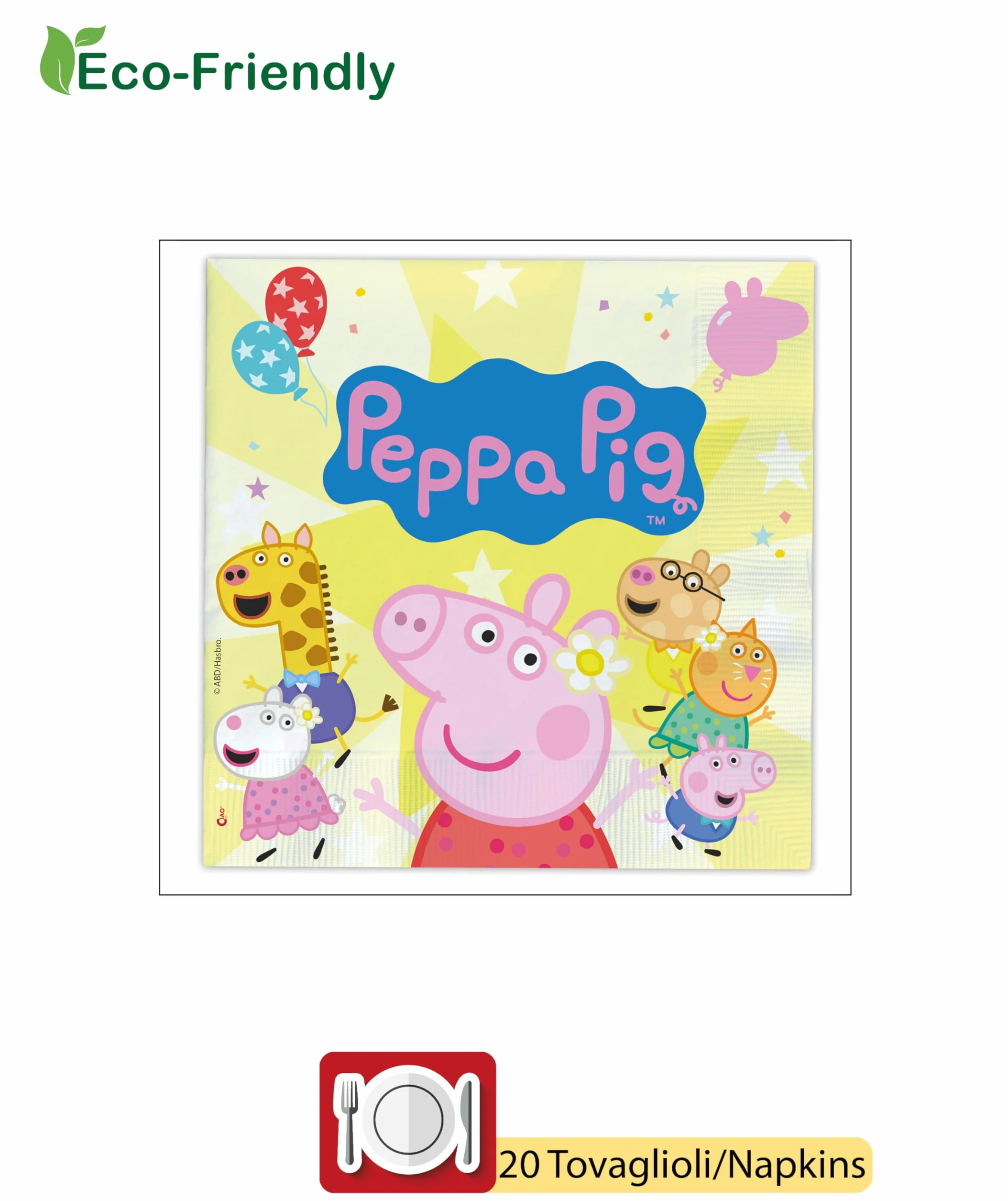 Peppa Pig Kit Party Tavola Compleanno 8 Persone 44 Pezzi Piatti Bicchieri Tovaglioli Carta Compostabile