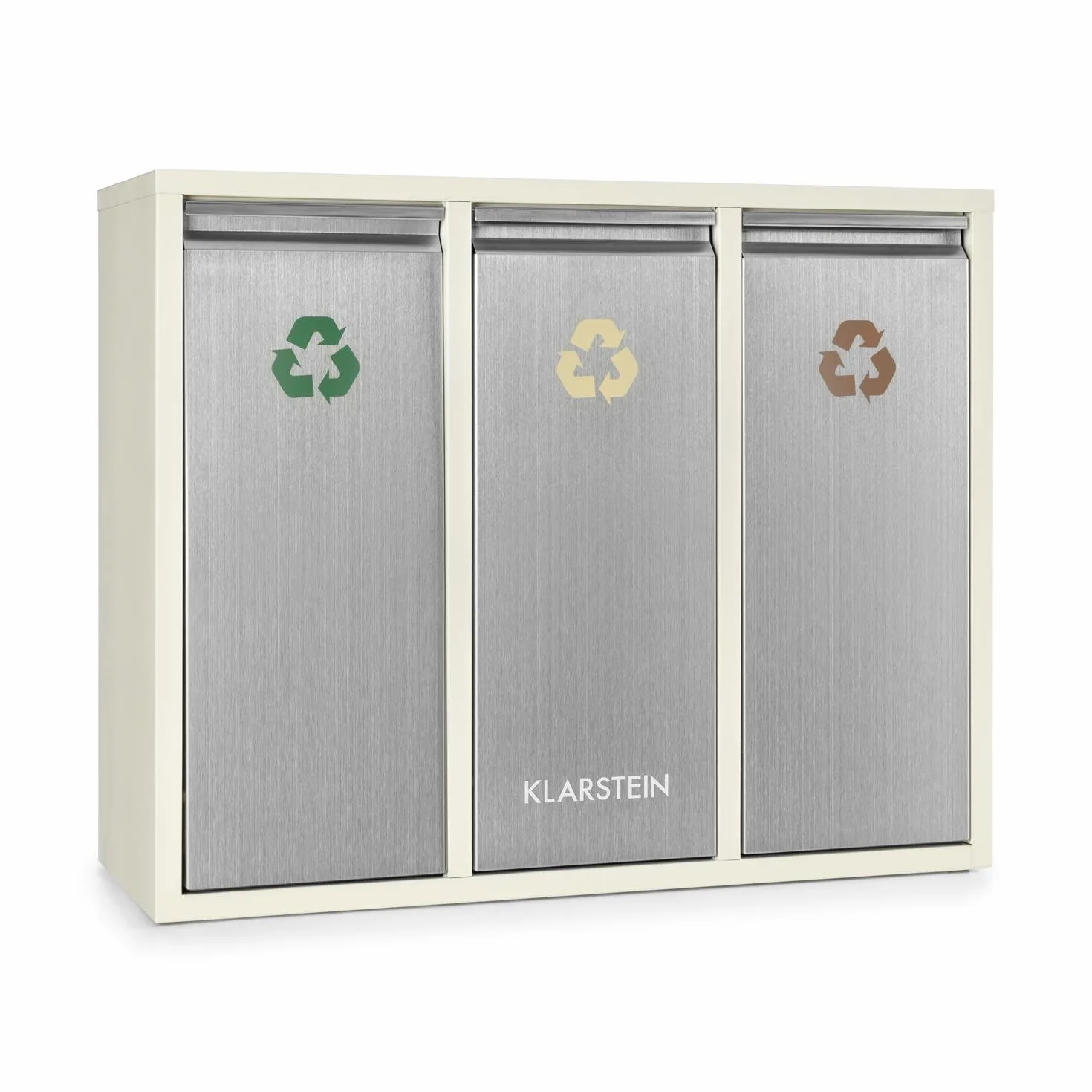 KLARSTEIN Ordnungshüter 3 - Pattumiera, Bidone Immondizia, Raccolta Differenziata, 3 Scomparti, 45 Litri (3 x 15 L), Chiusura Ermetica trattieni Odori, Acciaio Inox, Beige-Crema