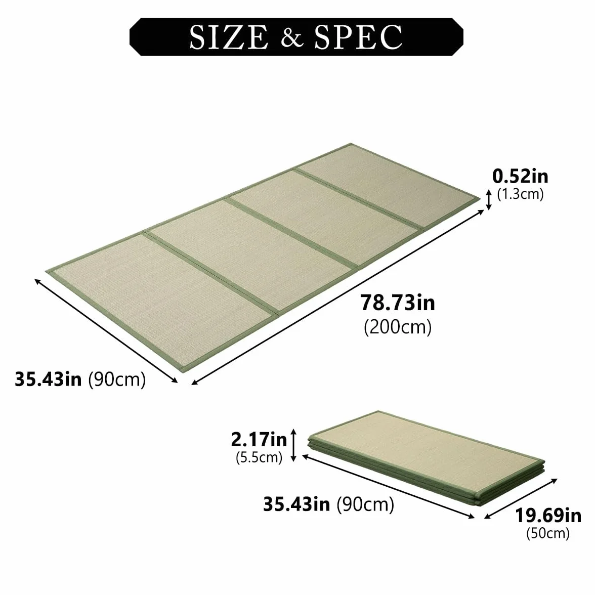 EMOOR Tappetino Tatami Giapponese 90 x 200 cm Erba Naturale (Non Tinta), Materasso Igusa Pieghevole Dormire a Terra Materasso Futon Giapponese Meditazione Yoga Zen