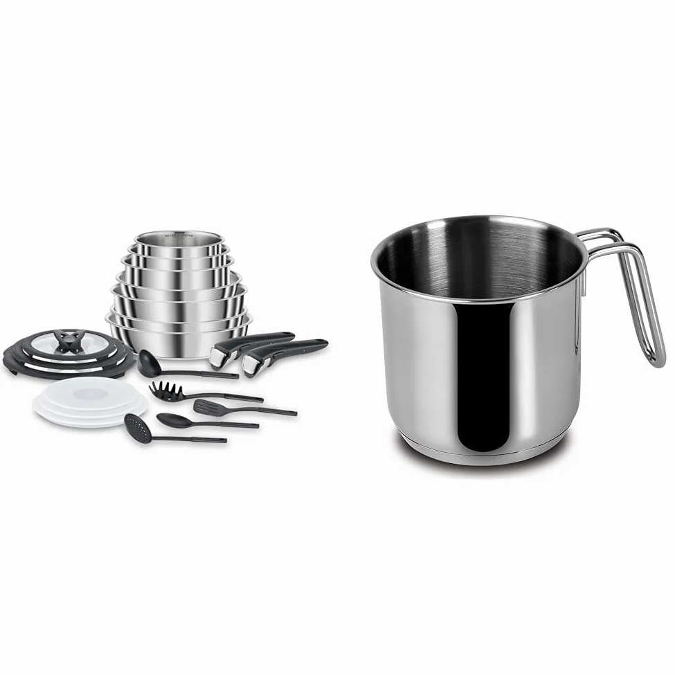 Lagostina Ingenio Inox Set di Pentole e Padelle in Acciaio Inox, 20 Pezzi & Every Bollilatte Ø 12 cm in Acciaio Inox 18/10 con Fondo Lagoseal Plus