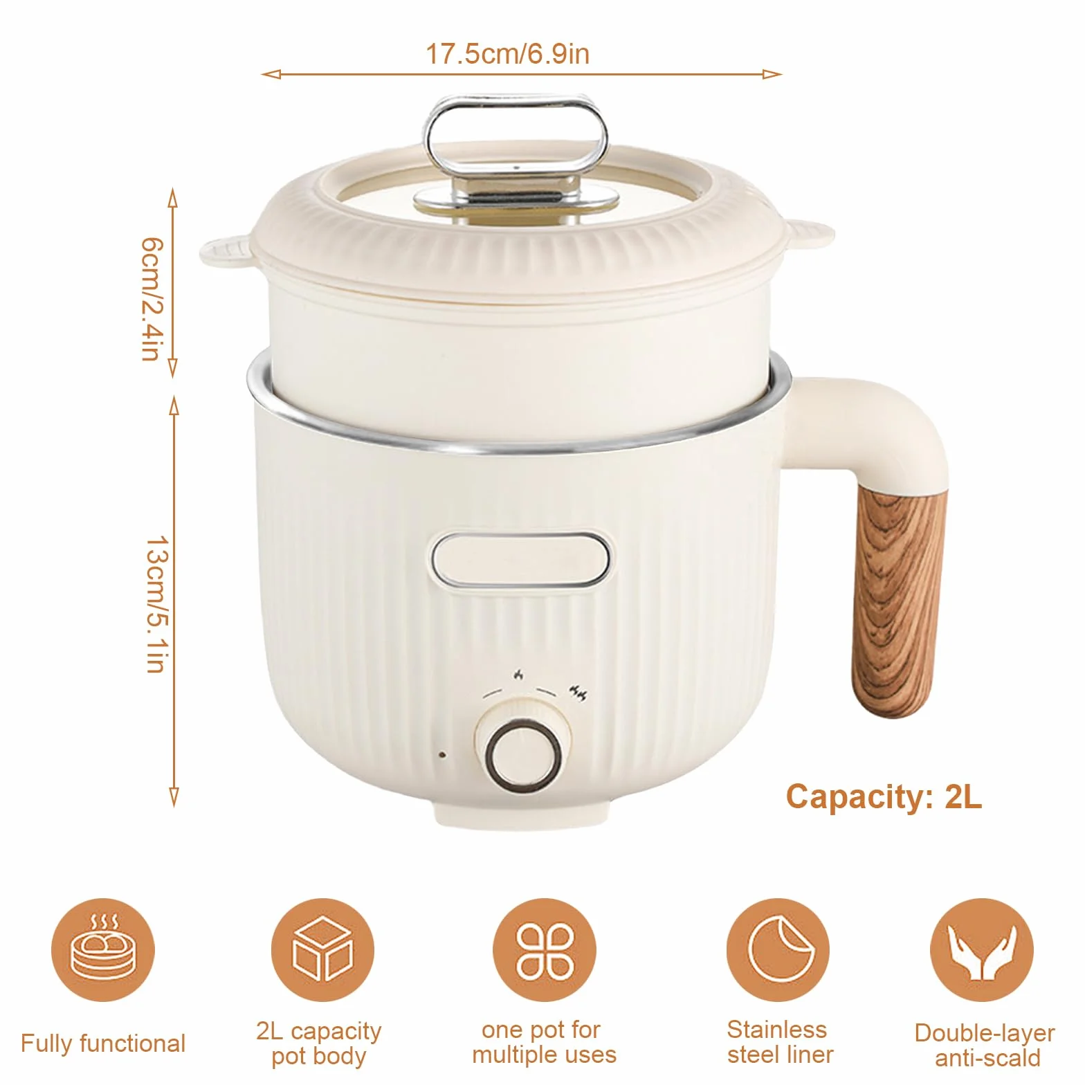 Elettrico Hot Pot Portatile Antiaderente Multicooker con Cestello a Vapore, Acciaio Inox, Doppio Controllo Potenza