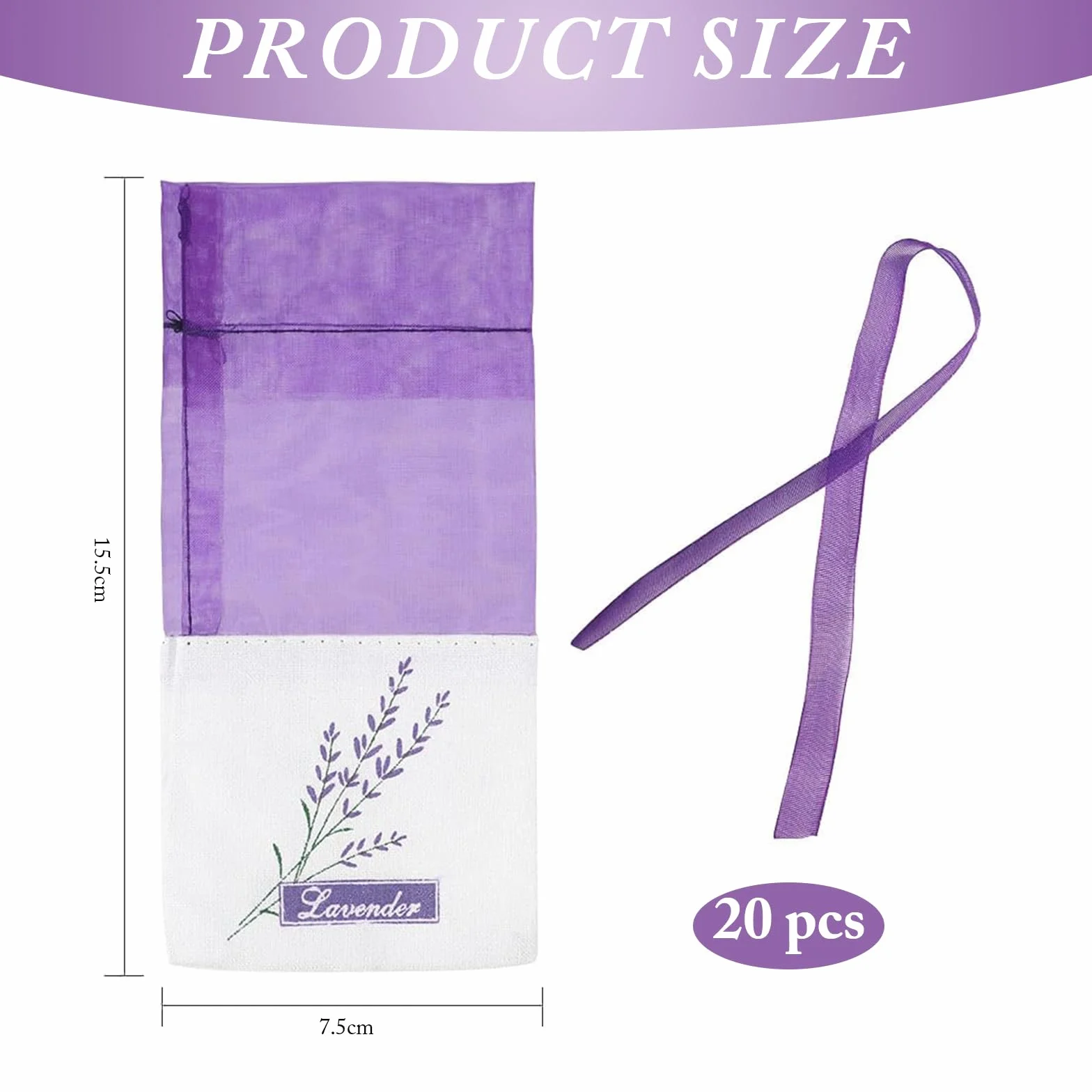 MOLIMOLI Bustina per Lavande Vide, 20 Pezzi Sacchetto di Lavanda in Organza con Ricamo Lavanda, Protezione Naturale Antitarme per Armadi, Auto, Confezione Regalo