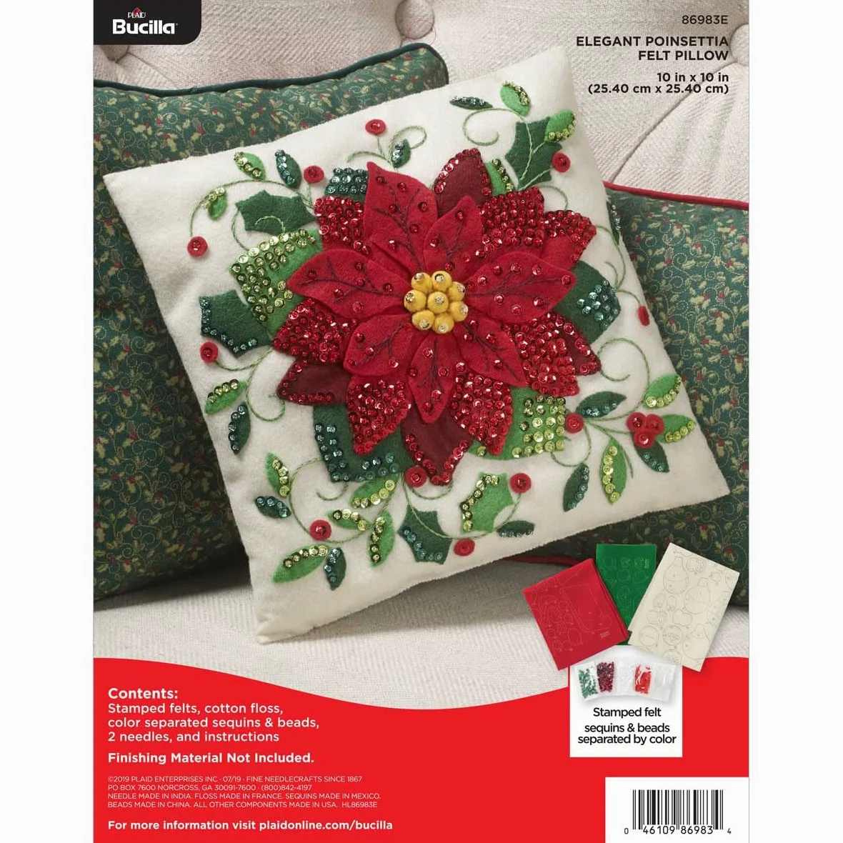 Bucilla Felt Pillow Applique Kit 10" Square-Elegant Poinsettia