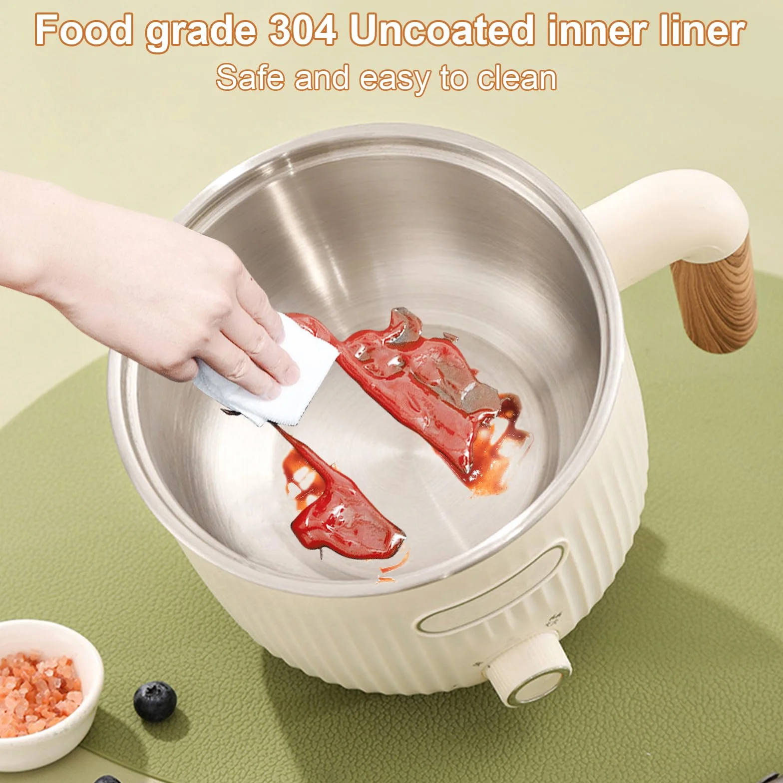 Elettrico Hot Pot Portatile Antiaderente Multicooker con Cestello a Vapore, Acciaio Inox, Doppio Controllo Potenza