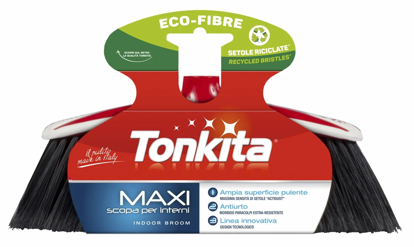 TONKITA Maxi Scopa Interni Bordo Paracolpi Setole Fitte Inclinate 100% Riciclato Riciclabile