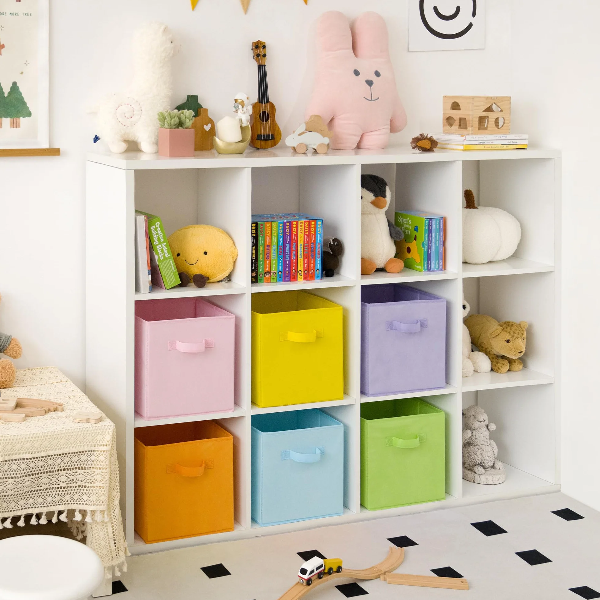 GRANNY SAYS Cubi portaoggetti scaffale, confezione da 6 scatole a cubo in tessuto 27x27x27, scatole quadrate per scaffali, cubi cestini portaoggetti pieghevoli - Colorato