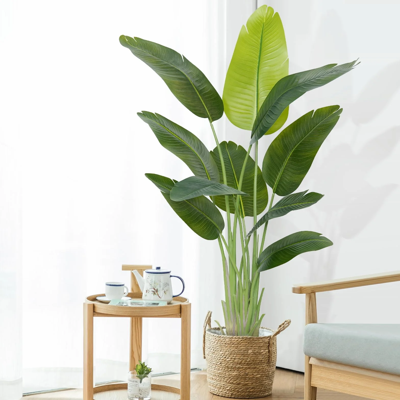 Pianta Artificiale Uccello del Paradiso 150cm Alta, Piante Finte da Interno Grandi Finta con 10 Foglie Albero di Banano Artificiale Per Interni Esterno Soggiorno Ufficio Giardino Dec（1 PACK）