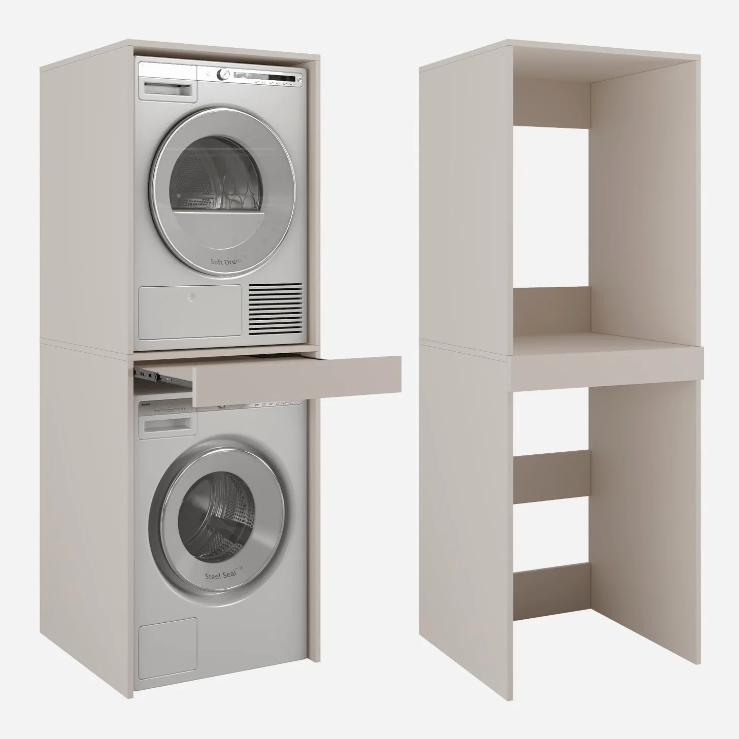 PLATAN Room Lavatrice asciugatrice con ripiano estraibile • Armadio sovrapiano 187 x 65 x 66 cm (cashmere)