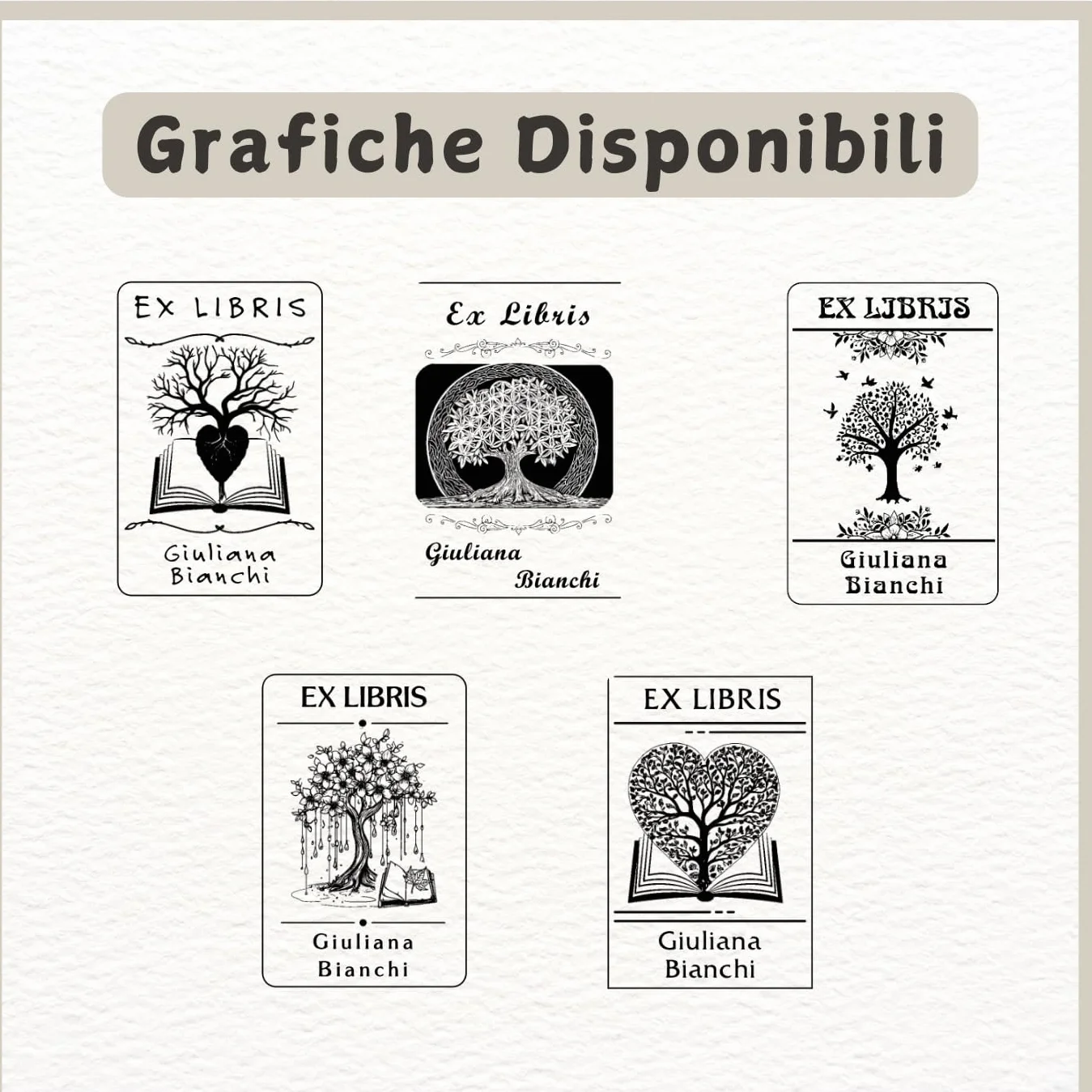 Ex Libris Timbro Personalizzabile | Ex Libris Timbro Personalizzato in Legno | ALBERO DELLA VITA | Template Grafici Pronti da Personalizzare | Idea Regalo per Appassionati di Lettura