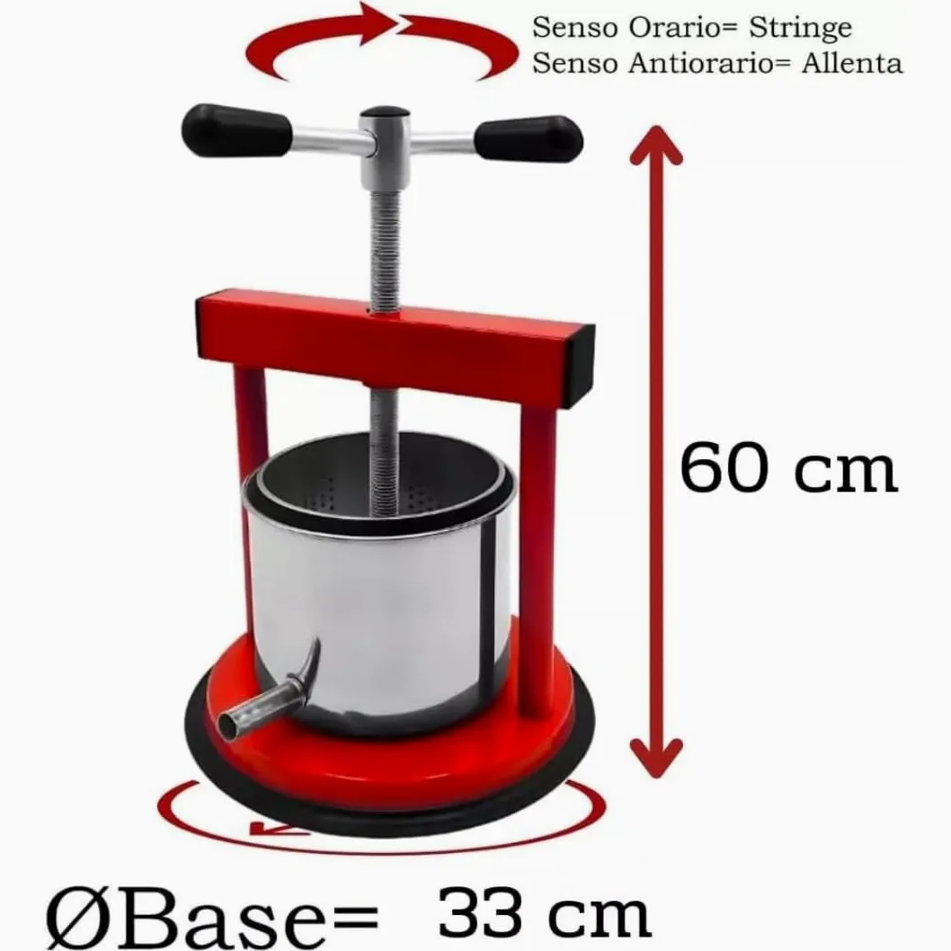 Torchio per Melanzane Uva Torchietto Premitutto Piccolo Grande Diverse Dimensioni In Acciaio Inox Filtro Tubo Scarico Manovella Facile Utilizzo Uva (Acciaio Inox 5 litri Rosso)