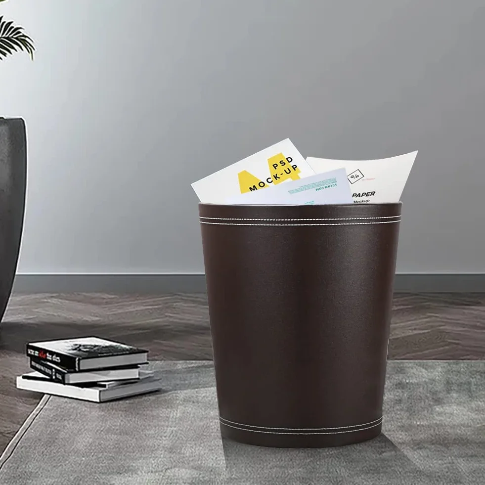 KINGFOM™ Classico Cestino per la Carta in Pelle Marrone