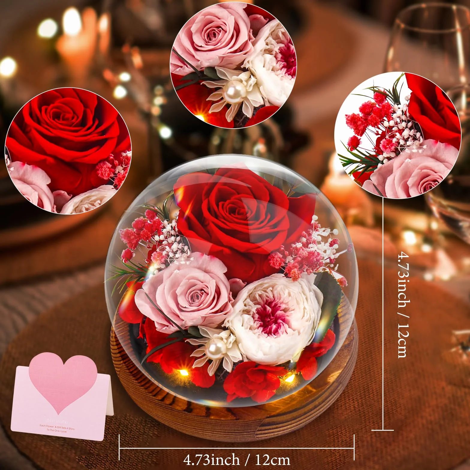 Rosa Stabilizzata Vera Regalo Festa della Mamma Donna Moglie LED Eterna Anniversario Rosso