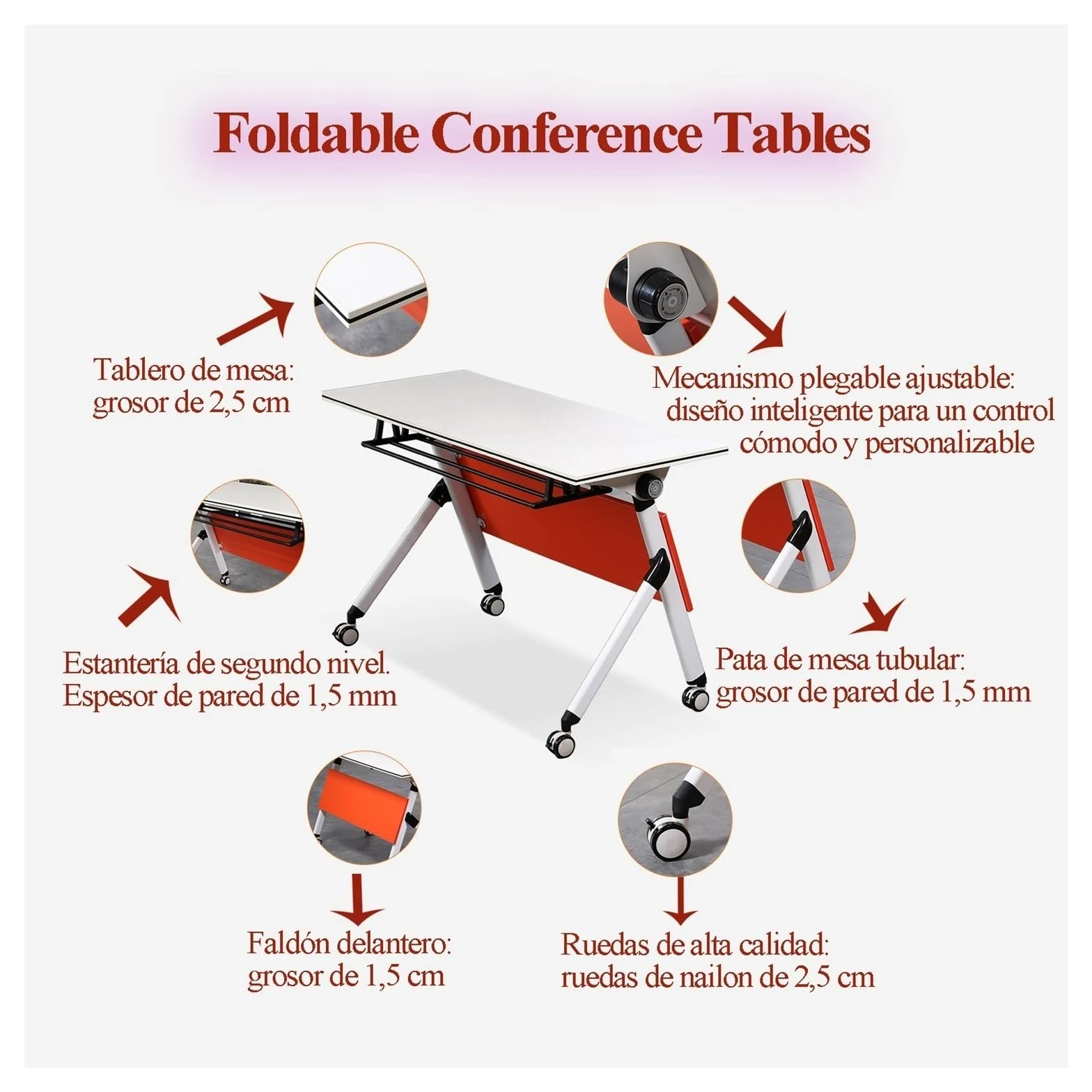 Tavolo da conferenza mobile con ruote e deposito Scrivania riunioni rettangolare per sale di formazione Ufficio modulare Pelliccia Postazioni di lavoro collaborative