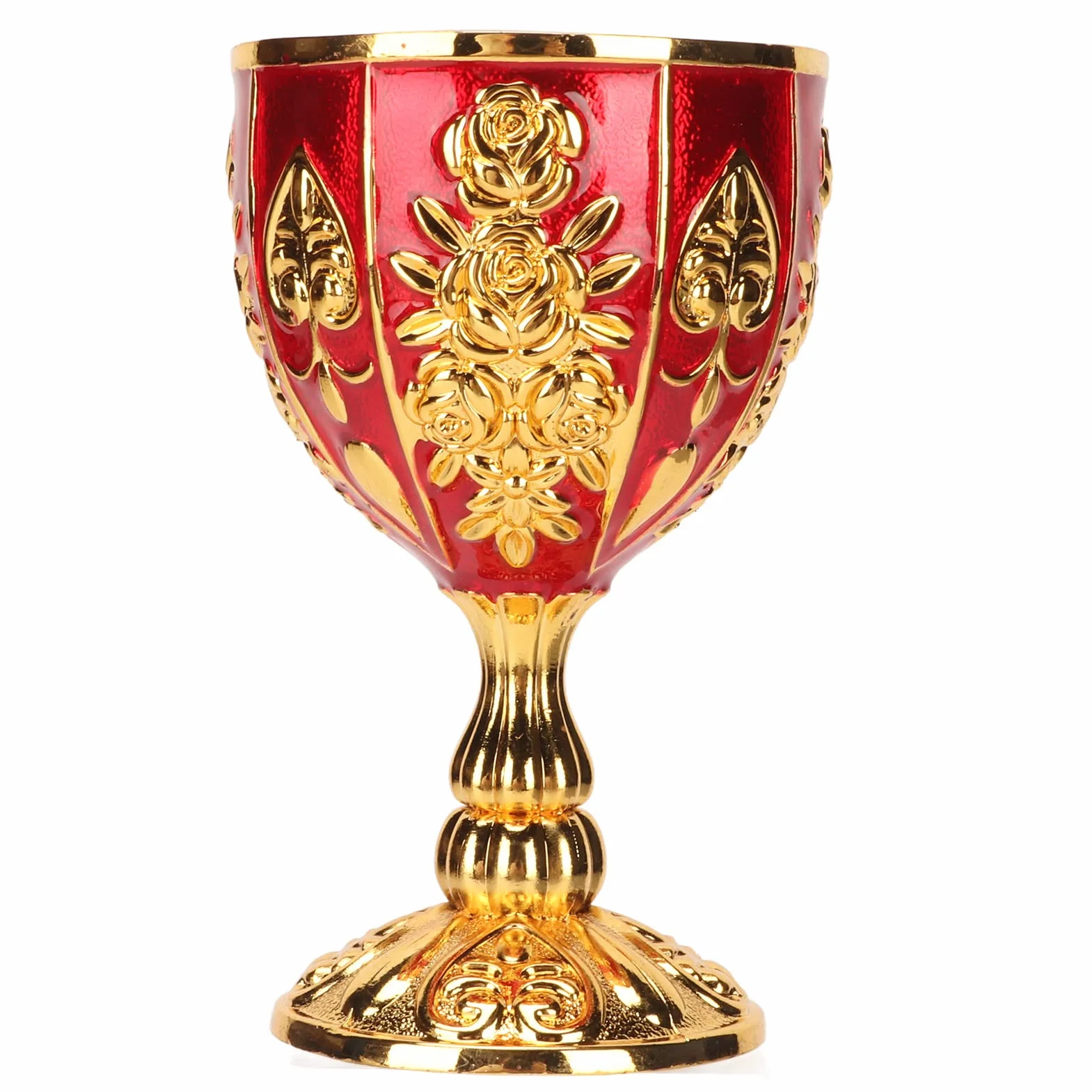 Jenngaoo Calice in Oro, Calice Vintage in Lega di Zinco, Calice da Vino da Comunione in Vetro Decorativo, per Feste, Bar, Banchetti, Regali di San Valentino(Oro e rosso)