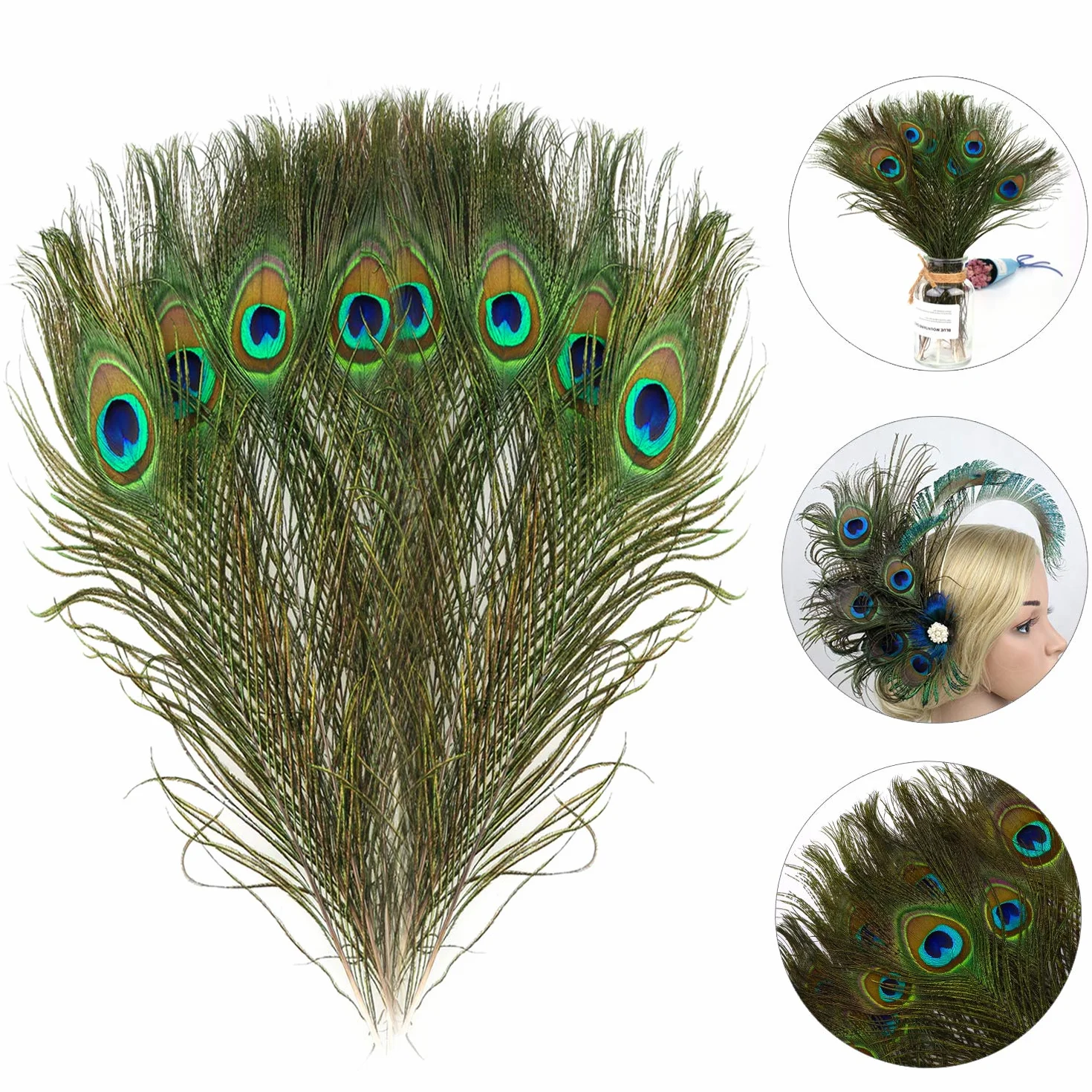 Piume di Pavone Naturali 28-32 cm Decorazione DIY Carnevale Halloween 15 Pezzi