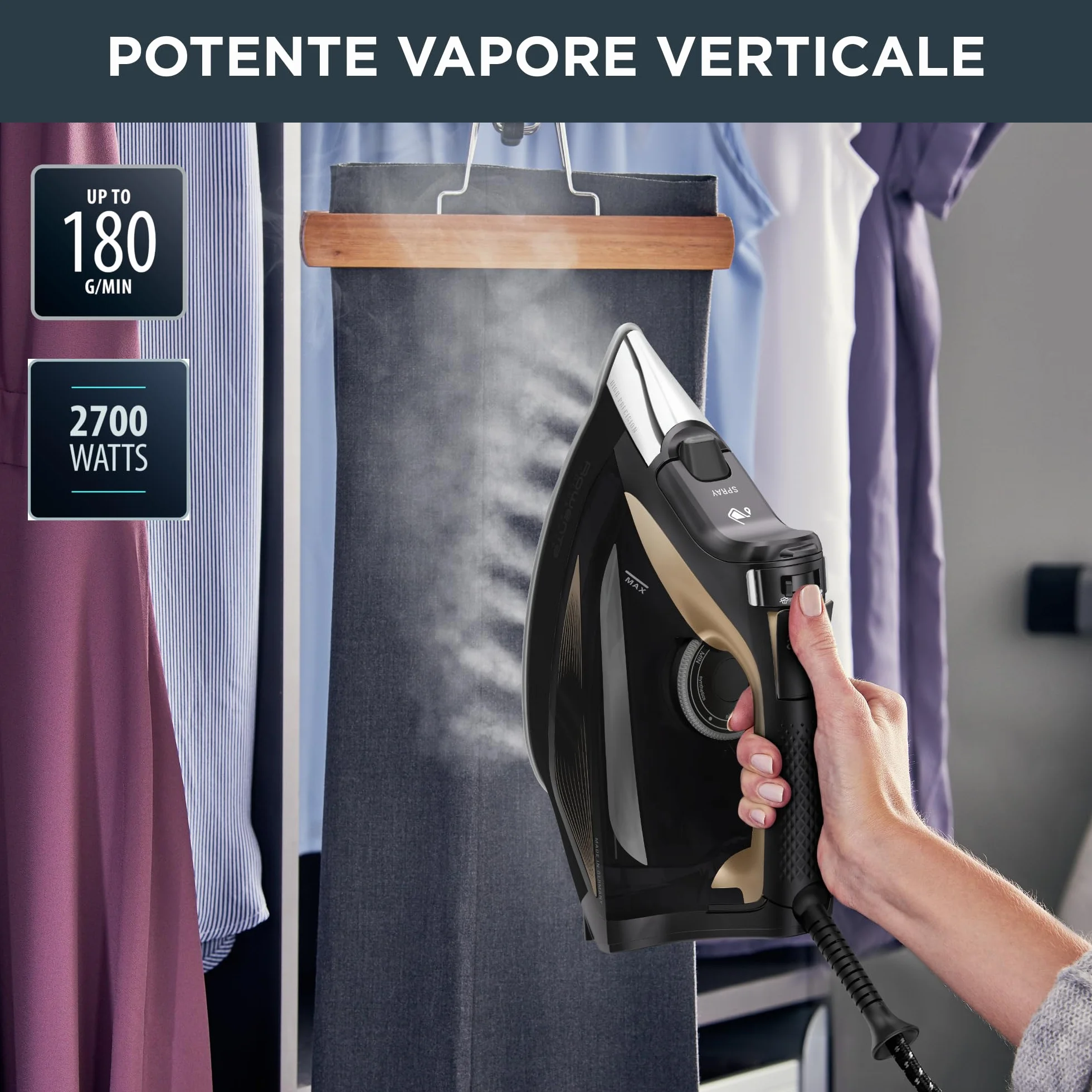 Rowenta DW5325 Focus Excel Ferro da Stiro a vapore 2700W, 2,2 L, Colpo Vapore 180 g/min, Piastra Microsteam HD, Impugnatura Ergonomica, Punta Profilata, Protezione Antigoccia, Modalità Eco
