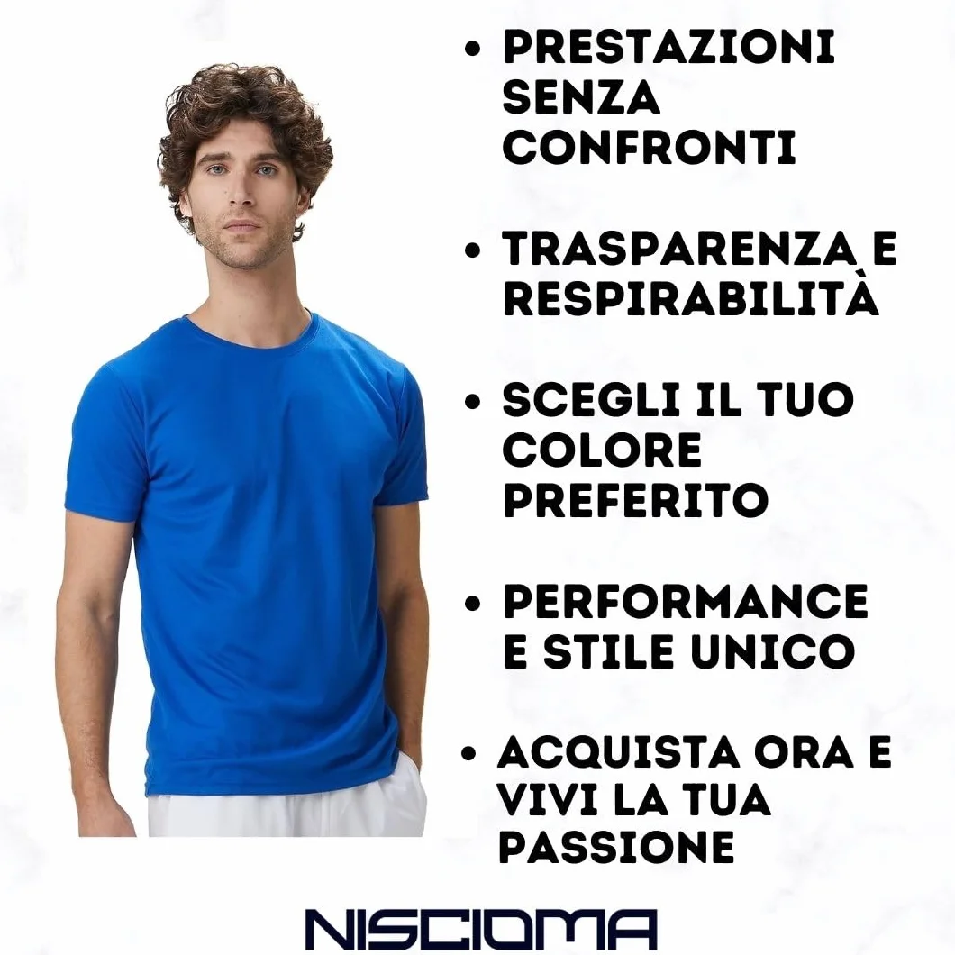T-Shirt Sportiva Uomo Traspirante Leggera Comoda Maglia Calcio Tennis Padel
