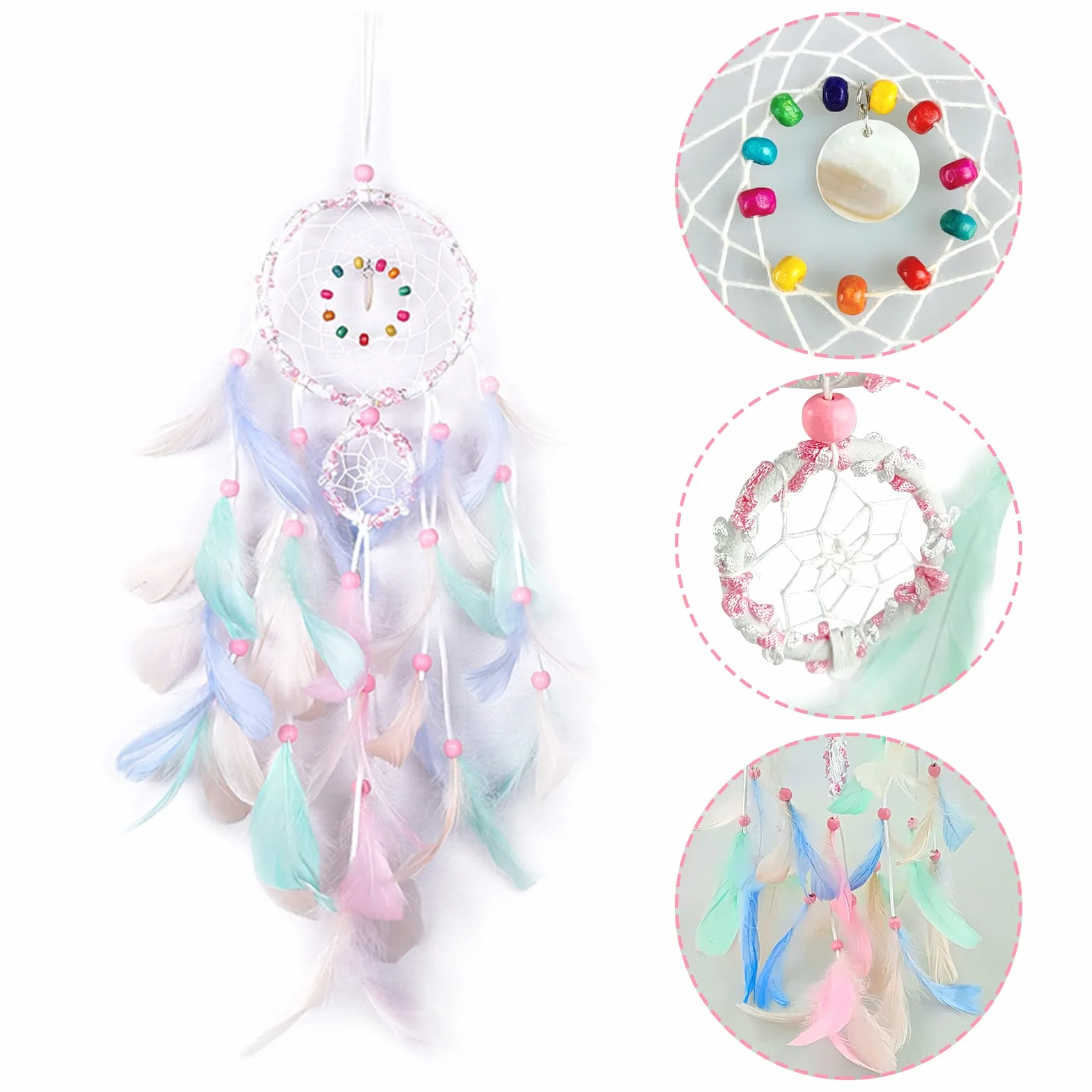 FuninCrea Acchiappasogni Fatti a Mano in Macramè, Kit Dream Catcher 3D con Pizzo Intrecciato, Decorazione Parete Sospesa Rosa