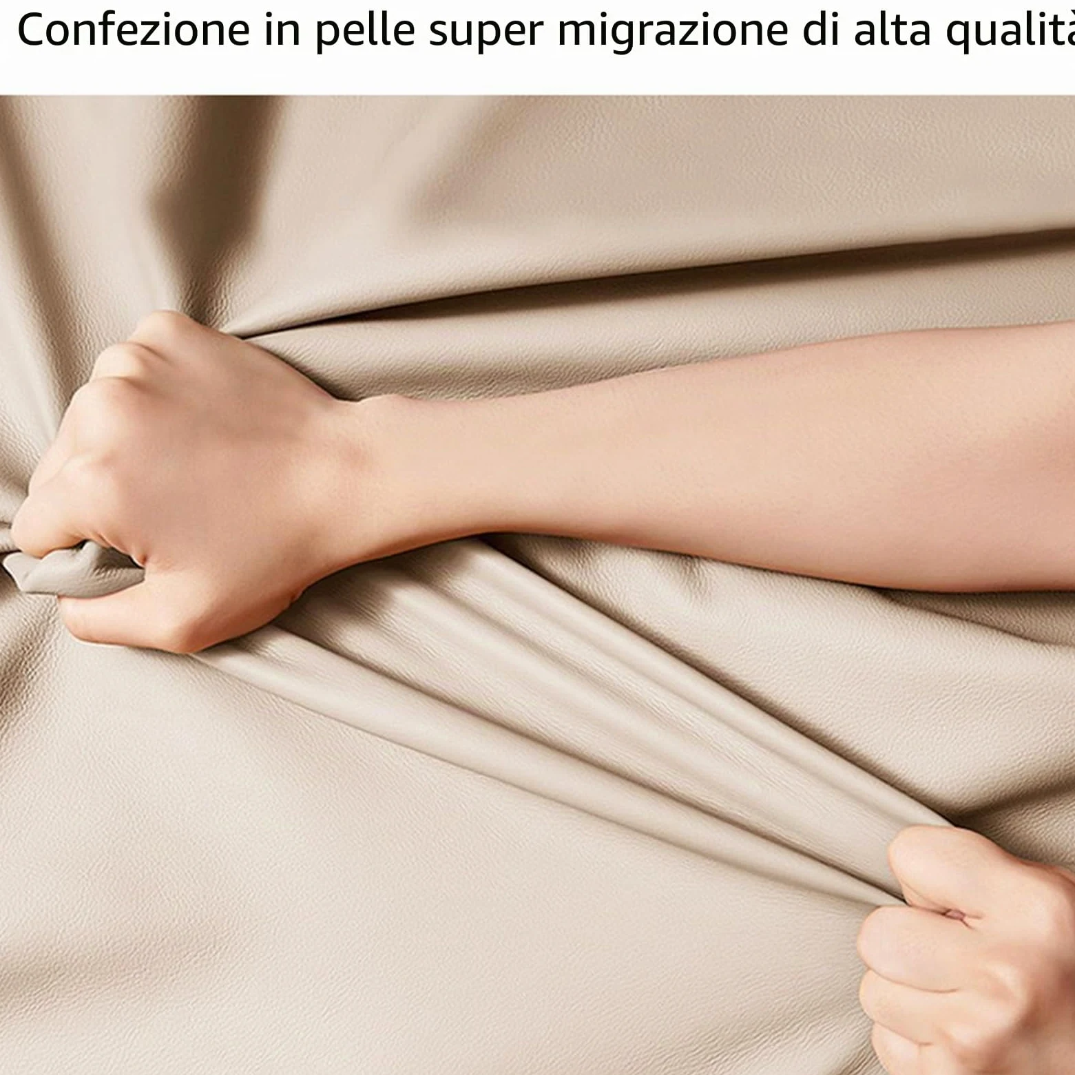 DTREEL Comodino Moderno con 2 Cassetti in Legno Massello e Pelle Microfibra, Tavolino da Camera da Letto/Soggiorno/Dormitorio, Beige, 50 cm/20 in