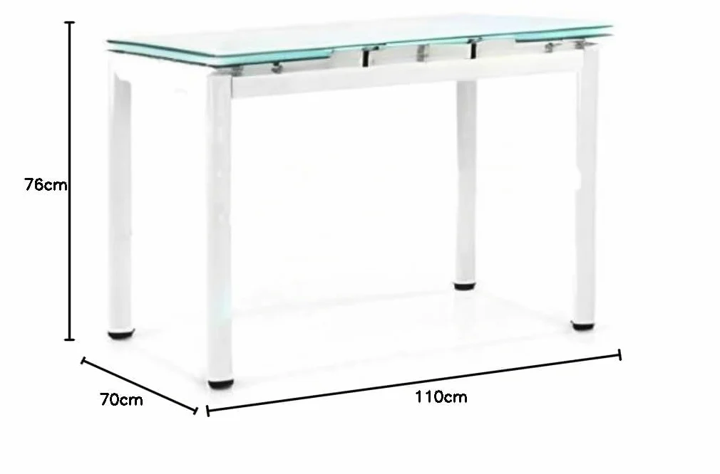 KONTE.DESIGN Tavolo RAPALLO allungabile in vetro bianco opaco e base metallo bianco, 110x70x76 cm