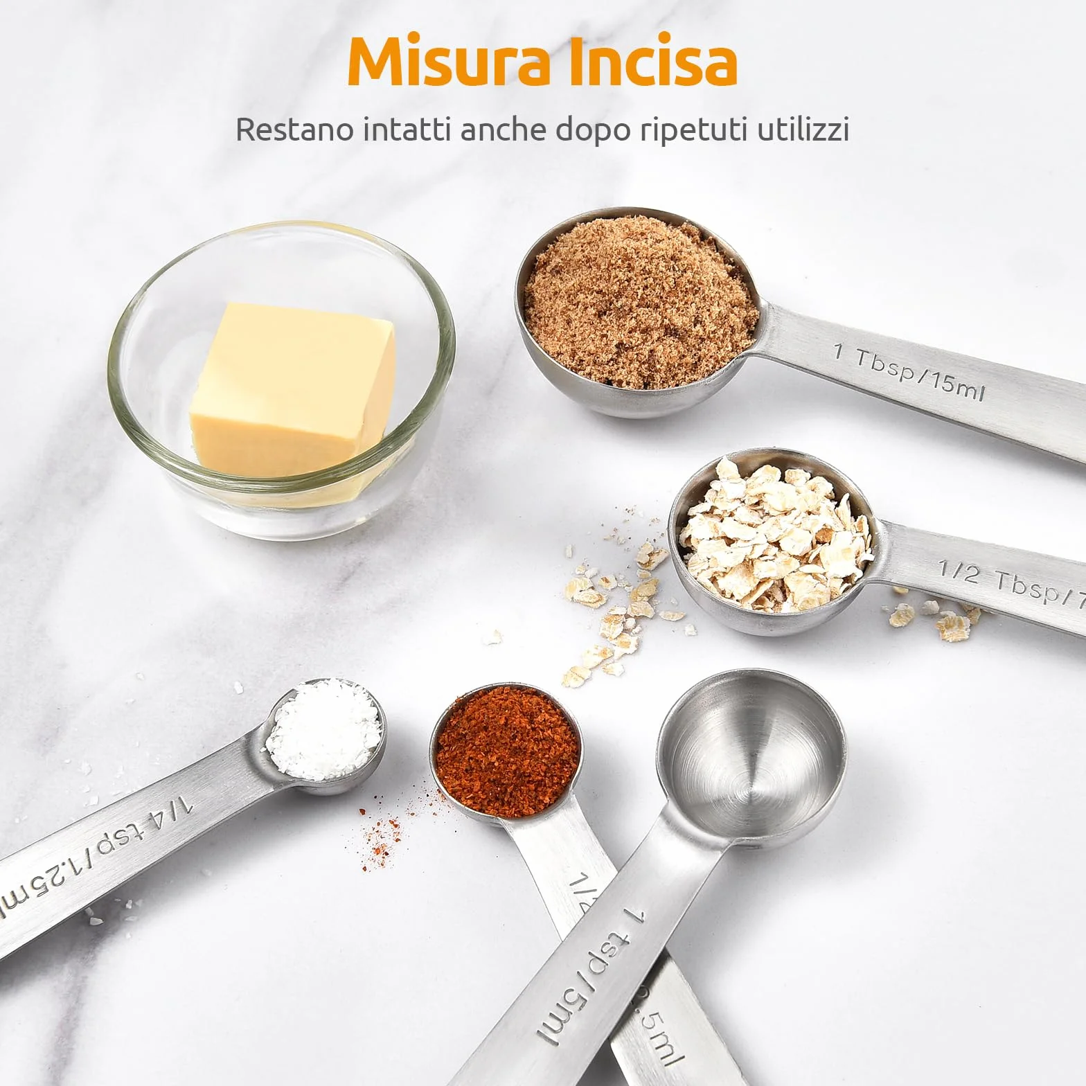 Set di 5 Cucchiai Dosatori: U-Taste Set di misurini in acciaio inossidabile 18/8 (1/4 tsp, 1/2 tsp, 1 tsp, 1/2 tbsp & 1 tbsp) per ingredienti secchi e liquidi