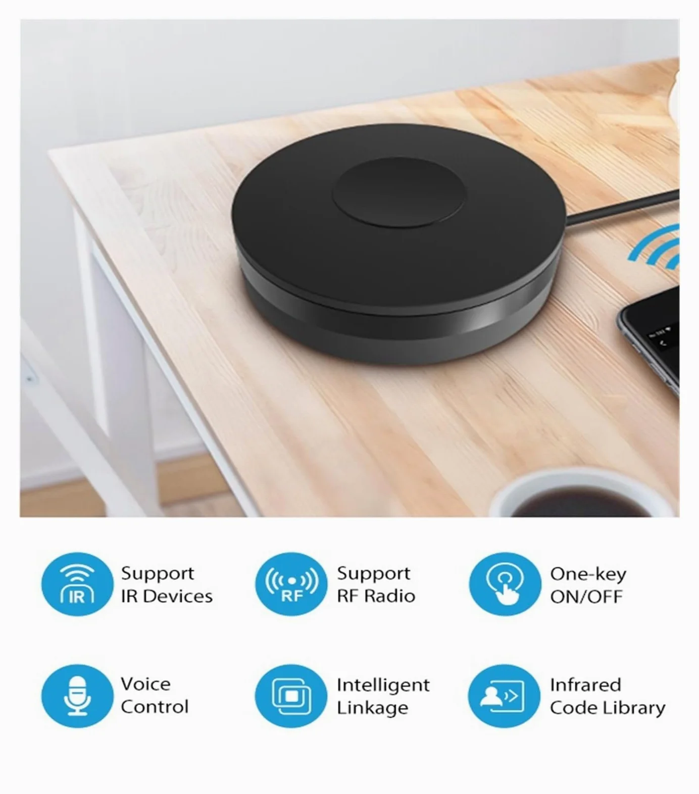 Telecomando IR Smart WiFi, controller a infrarossi compatibile Tuya, hub wireless multifunzionale for TV AC, supporto for controllo vocale