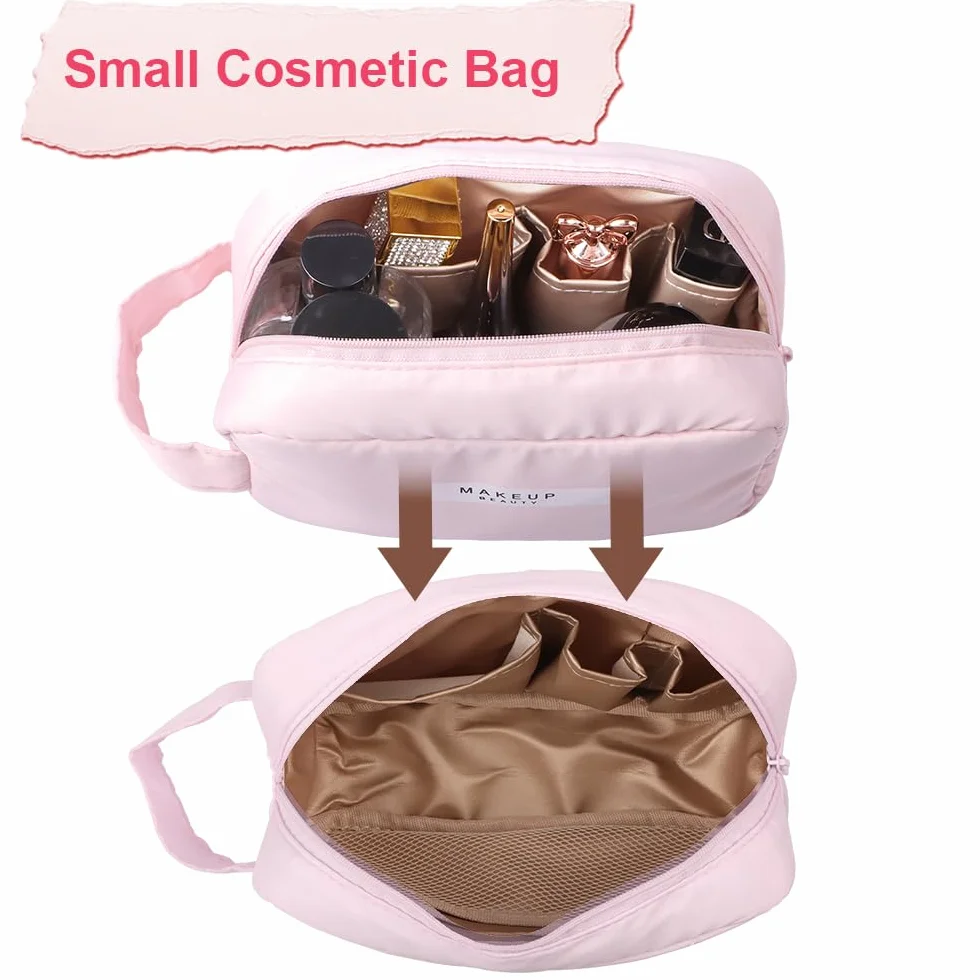 FIVAVA Trousse da Viaggio Impermeabile, Borsa per Trucchi Grande e Piccola, Rosa