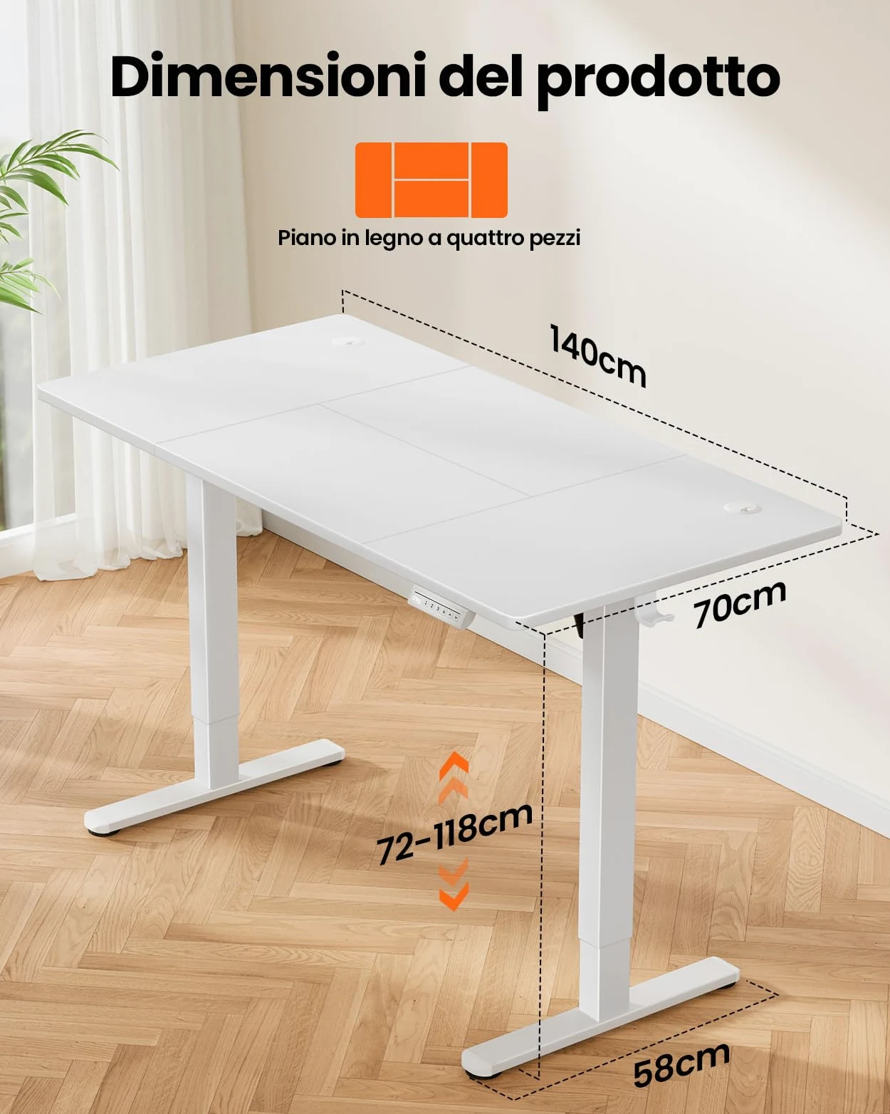 ErGear Scrivania Regolabile in Altezza per Ufficio e Computer 140 x 70 cm, Con Pannello Intelligente a 4 Memorie e Piano Assemblato