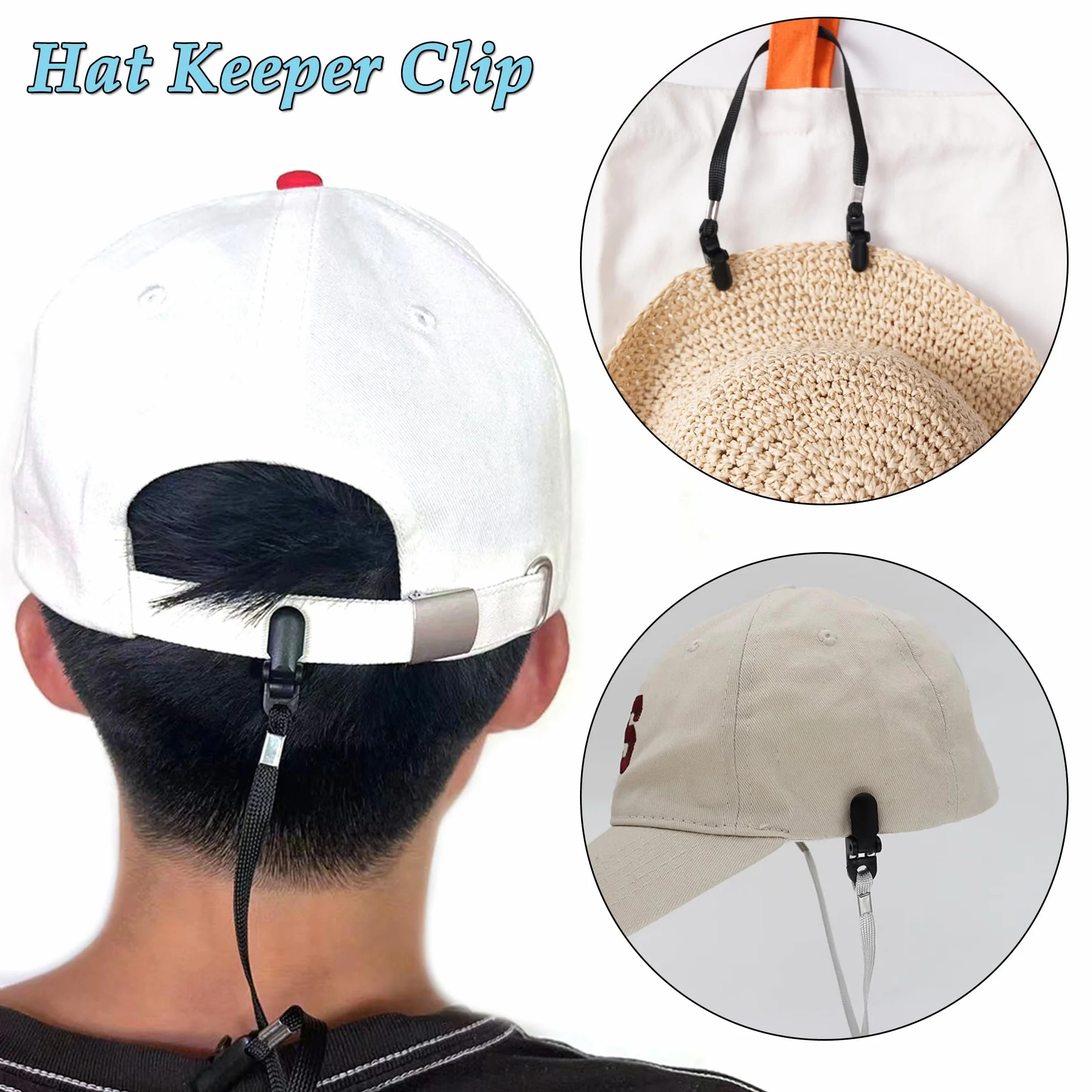CHENNAN 3 pezzi Fermi per Cappelli con Cordino, Clip per Cappello Corda per Occhiali, Clip Antivento per Cappello, Clip per Cappello Anti-Smarrimento per Pesca,Escursionismo,Campeggio,Viaggi (B)