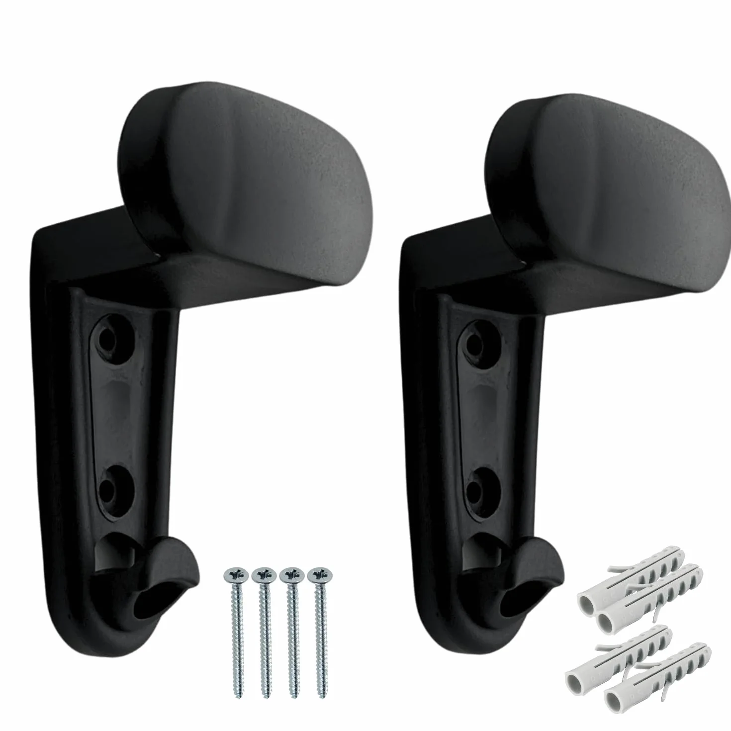 Evotrade Set 2 Ganci Appendiabiti a Parete in Polipropilene PP con Viti e Tasselli – Portabiti da Muro Resistente Nero