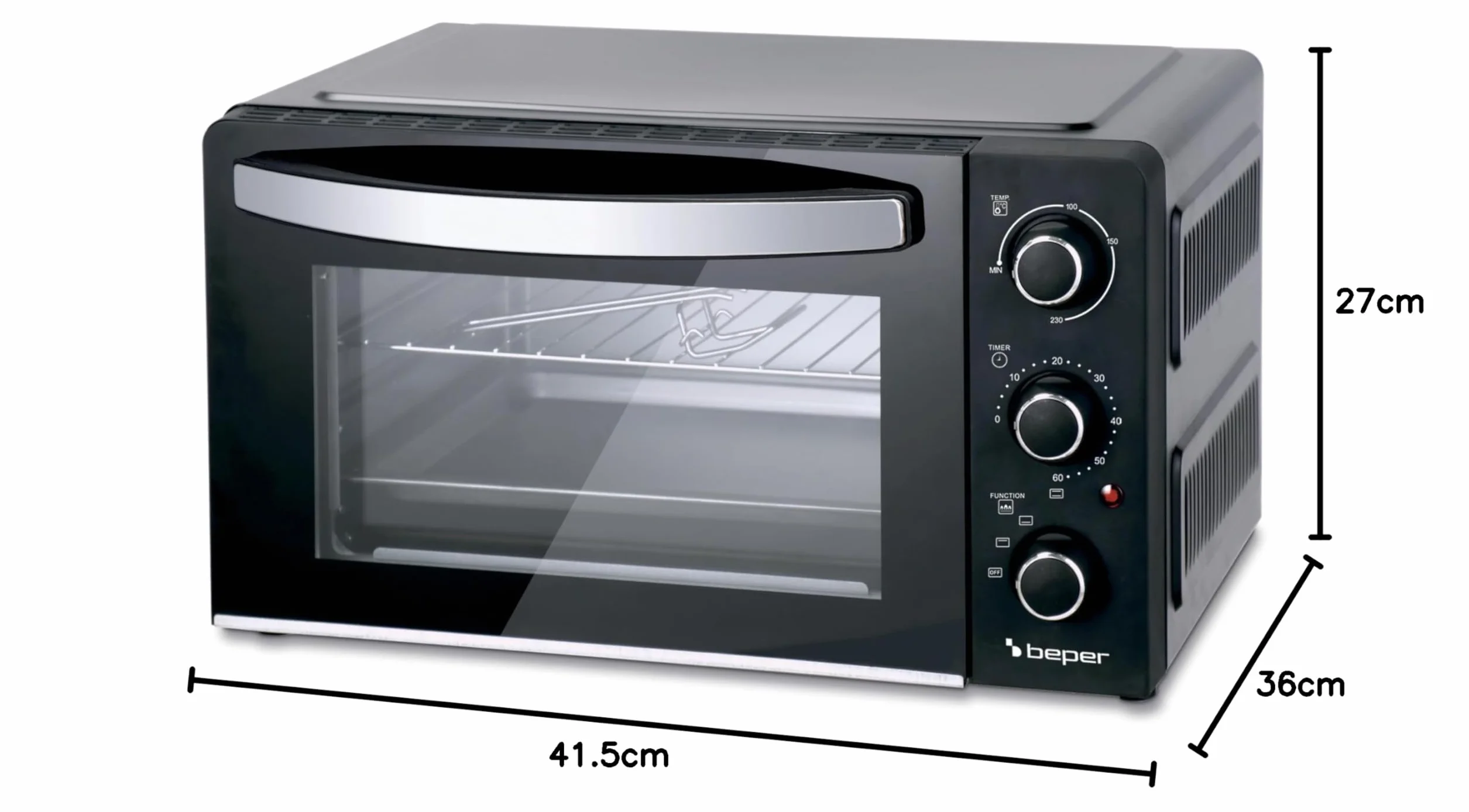 BEPER P101FOR020 Forno Elettrico Compatto 1300W Timer 60 Minuti 3 Modalità Cottura Nero