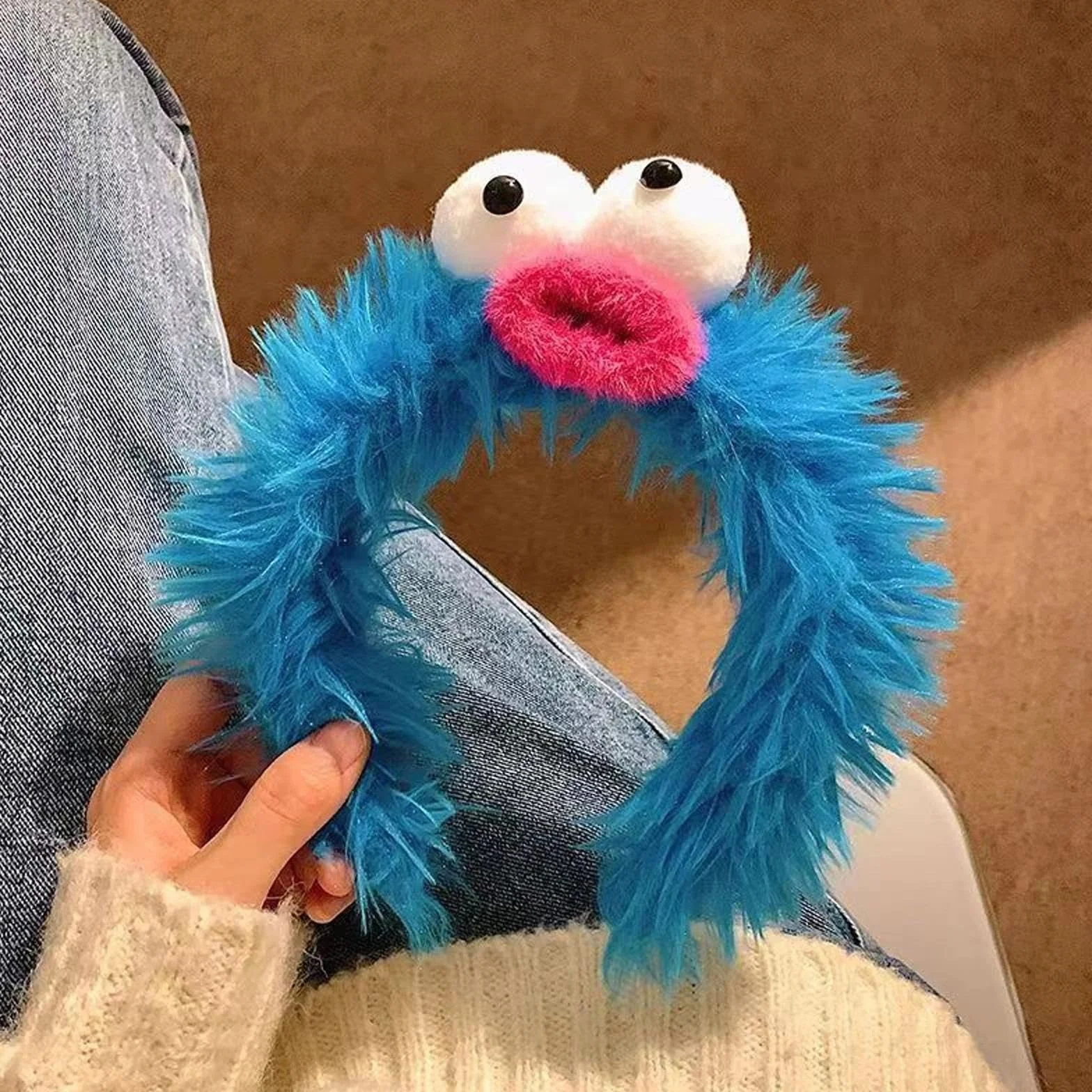 Cerchietto Mostro Biscotto in Peluche Blu per Halloween Carnevale