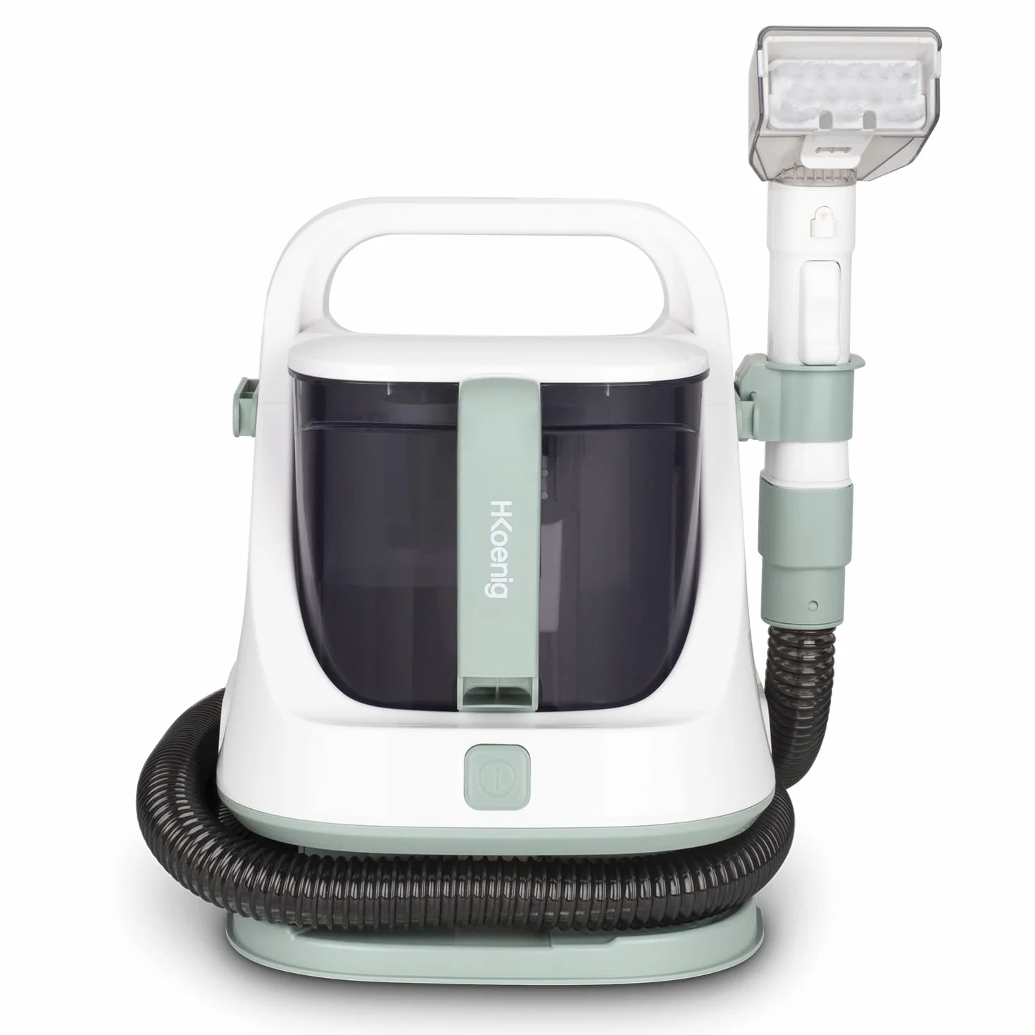H.Koenig Pulitore smacchiatore TWT77 per tessuti:Tappeti/Divani/Poltrone/Materassi, Serbatoi acqua pulita e sporca rimovibili,spazzola di ricambio, potente, compatto,trasportabile,650W, Bianco e Verde