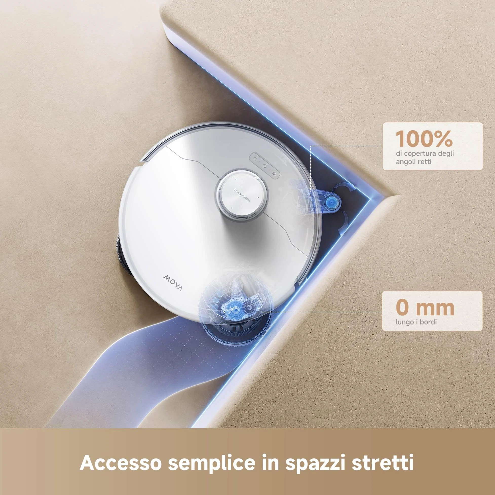 Mova P50 Pro Ultra Robot Aspirapolvere 19000 Pa con Mocio Flessibile, Spazzola Antigroviglio, Svuotamento e Pulizia Auto, Ostacoli Smart, Controllo Vocale, Video e App