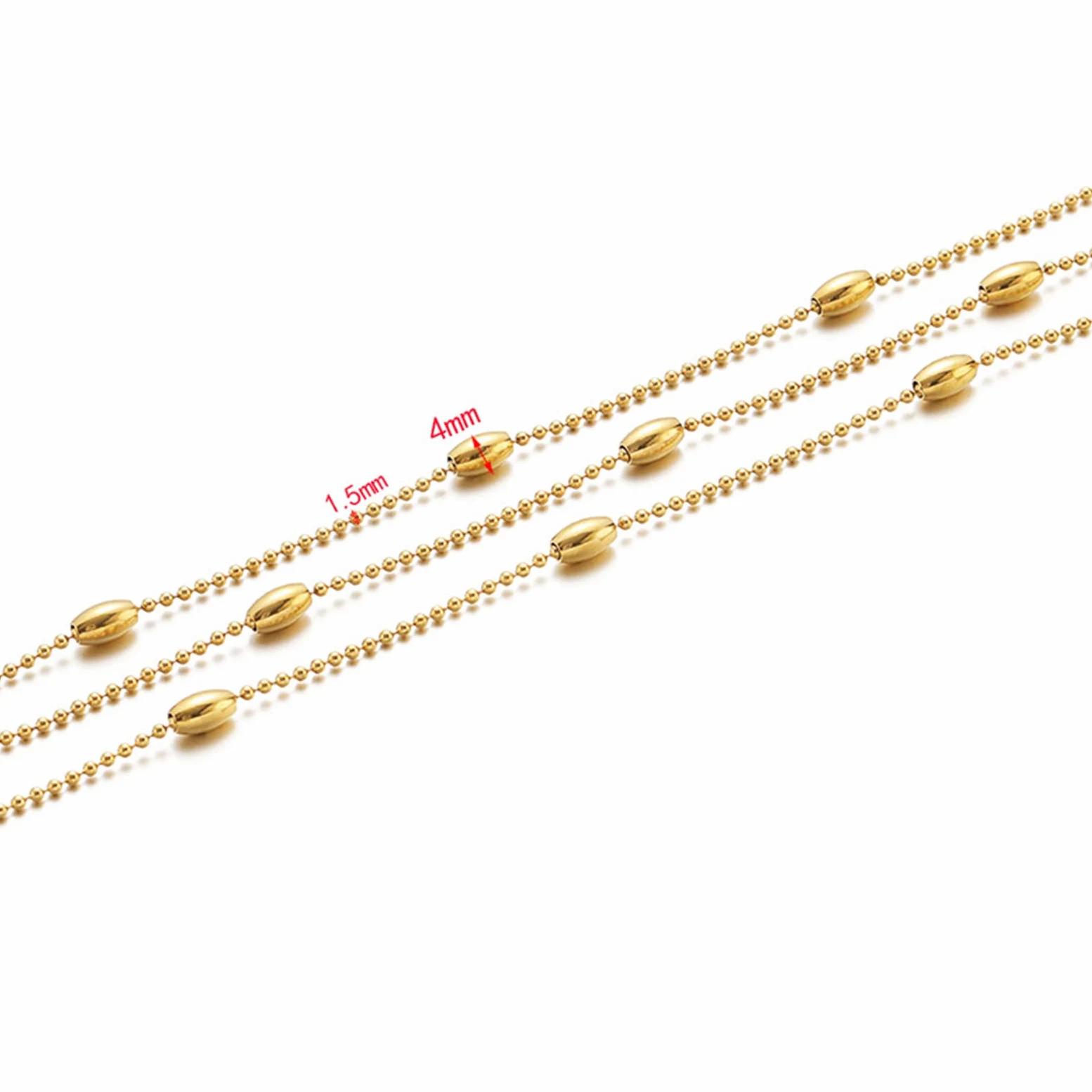 Catena sottile in acciaio inossidabile con catena a maglie intrecciate, lunghezza 4 mm, catenina con perline satellitari, 4 mm, con bobina per gioielli fai da te