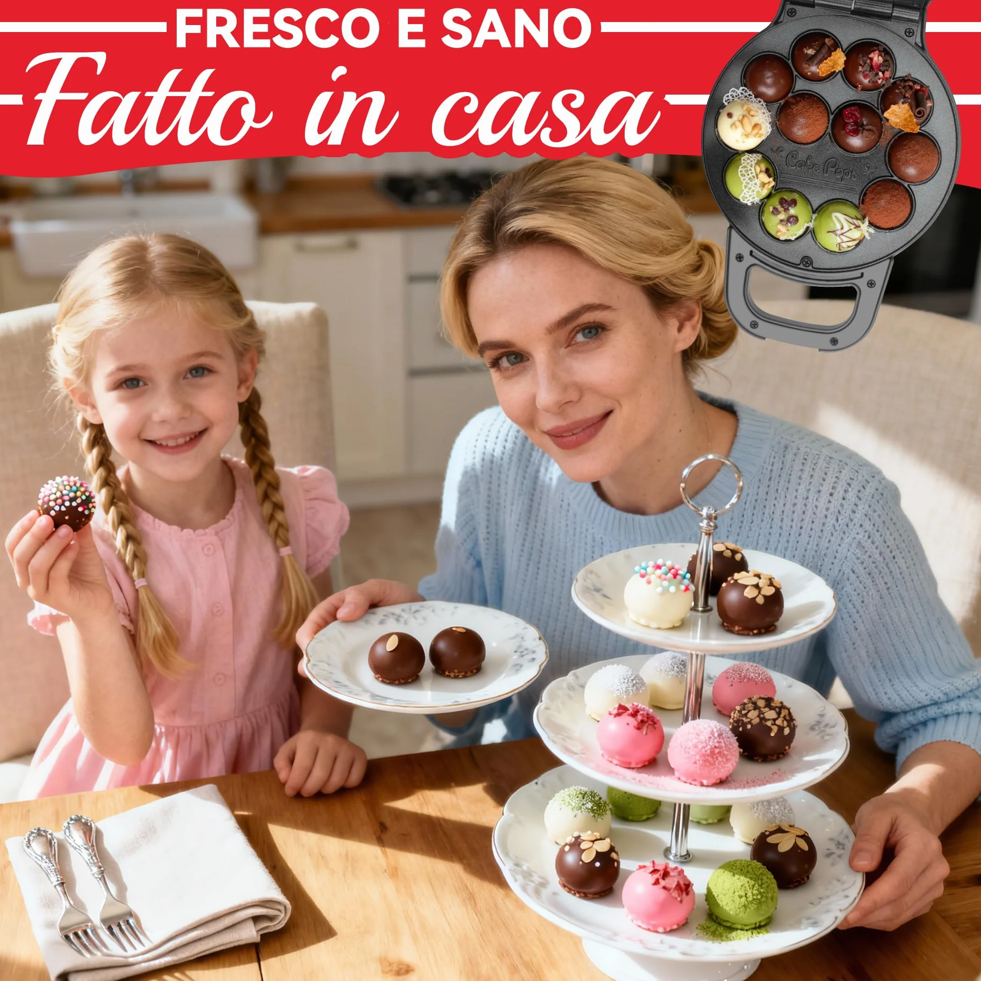 SugarWhisk Flip Cake Pop Maker, realizza 12 Cake Pops di dimensioni 12 x 1,4 cm, accessori per Cake Pops, macchina per snack, rivestimento ceramico, ricetta e pennello inclusi, colore grafite.