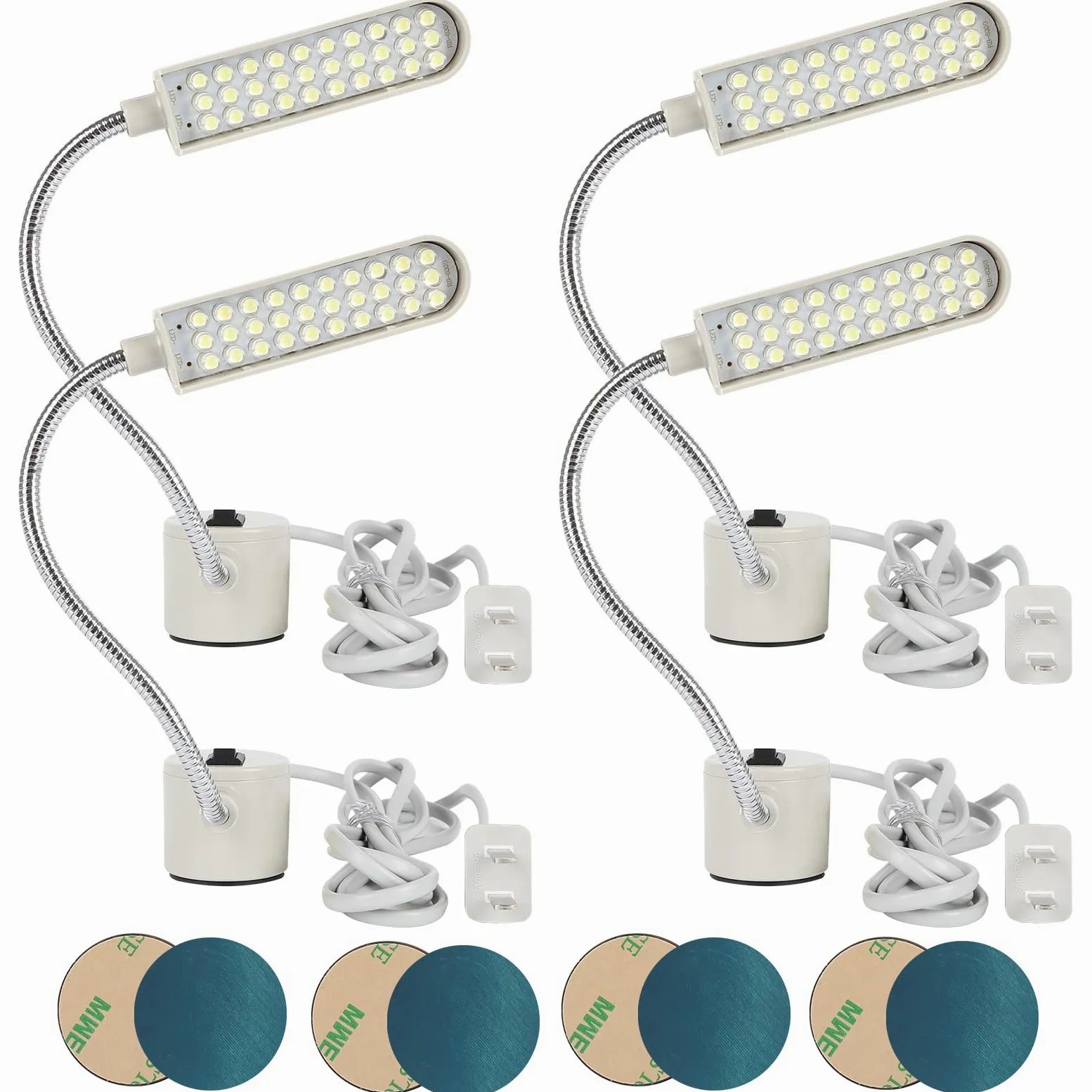 4 luci per macchina da cucire con 30 LED, multifunzionale, 3 W, braccio magnetico a collo di cigno con base, per tornio, trapano, banco da lavoro