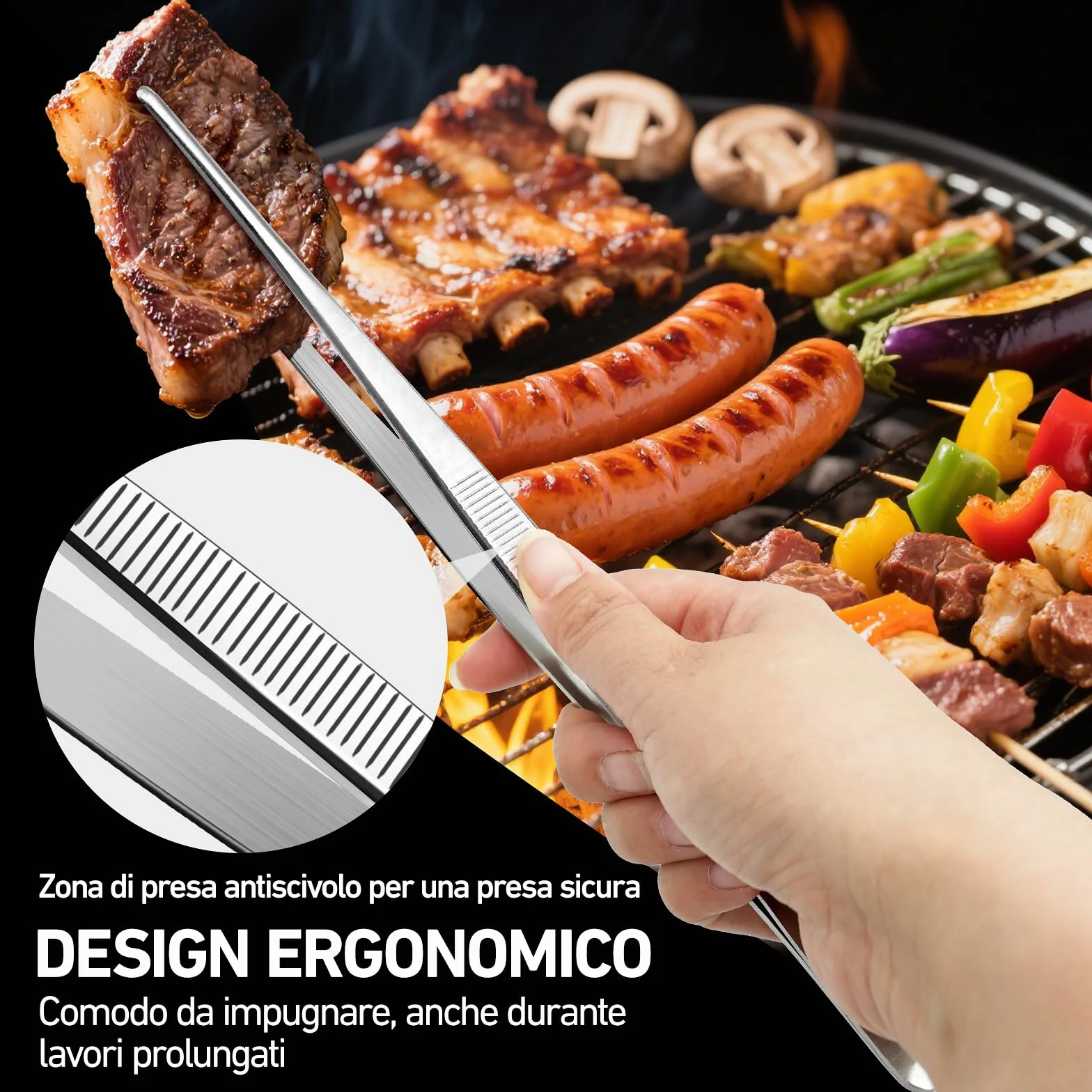 Pinze da Cucina Professionali 2 Pezzi Acciaio Seghettato 20 cm 30 cm per Chef Bistecche Barbecue
