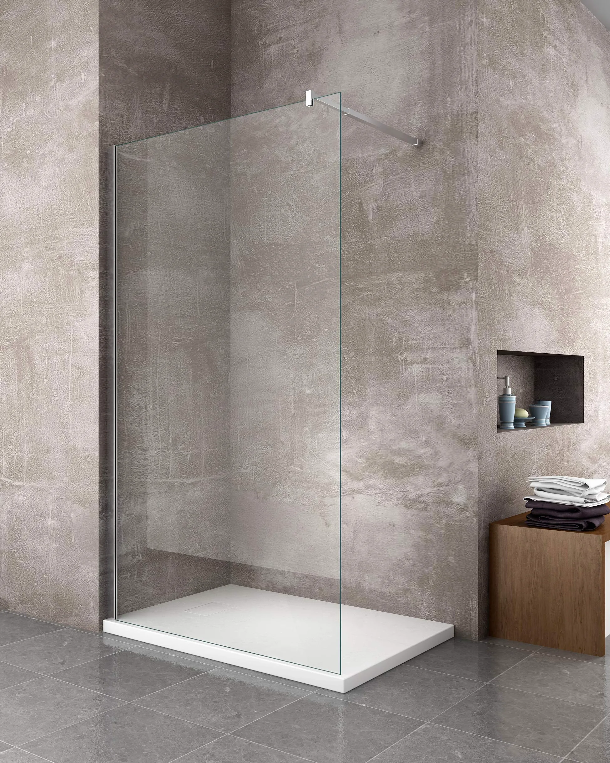 Piatto Doccia H.2,6 cm In Vetro-resina SMC Effetto Pietra Stone Ardesia Piletta Doccia Inclusa (80x140 h 2.6cm, Bianco)