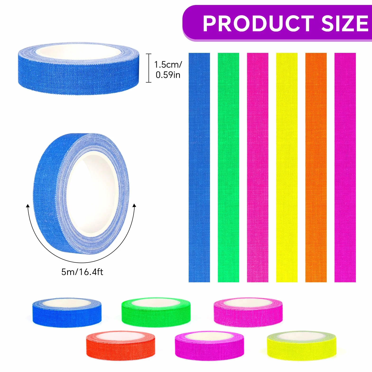 6 rotoli di nastro neon UV fluorescente per luce nera Gaffer Tape, Blacklight Reattivo Bande, Glow in the Dark Tape, per decorazioni di festa, artigianato (15MM*30M)