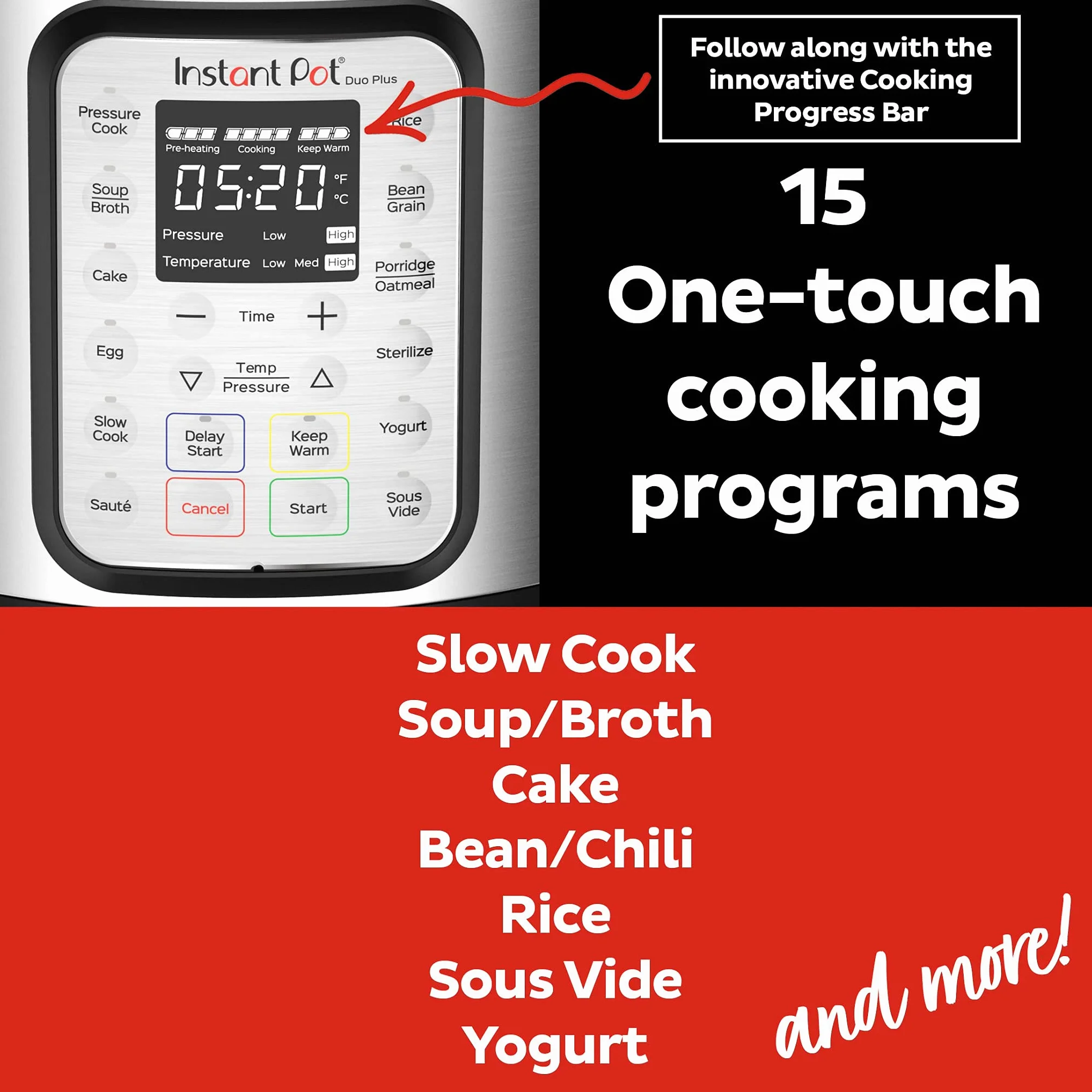 Instant Pot Pentola a pressione elettrica DUO PLUS 5.7L in Acciaio inossidabile 15 programmi intelligenti, per riso, cottura lenta e a vapore