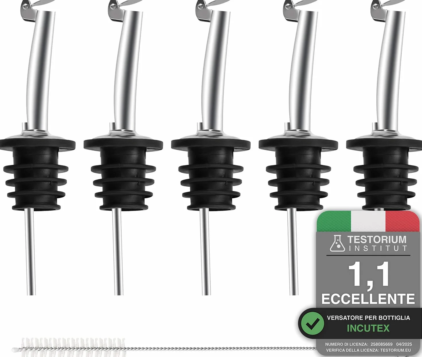 Incutex 5 Beccucci con Coperchio e Spazzola per la Pulizia, Versatore, Dosatore, Tappo Bottiglia