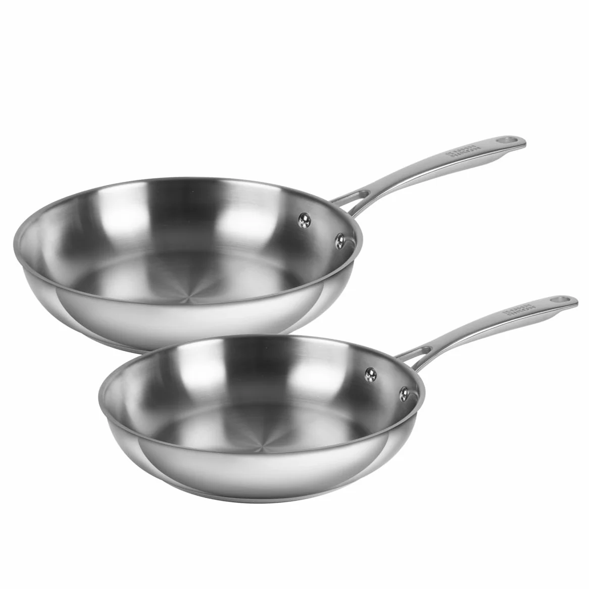 Kuhn Rikon Set di padelle da 24 cm e 28 cm, in acciaio inox non rivestito, con manici e finiture a specchio. Utilizzabile su qualsiasi piano cottura, compresi quelli a induzione e combustibile solido