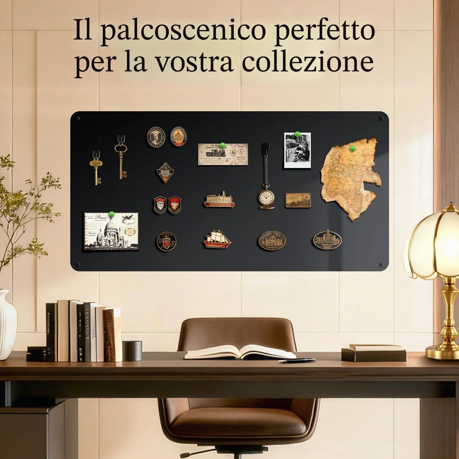 Lavagna Magnetica da Parete 40x60cm: Bacheca per Calamite da Viaggio e Ricette in Cucina Display Creativo per Casa Ufficio e Scuola - Nero