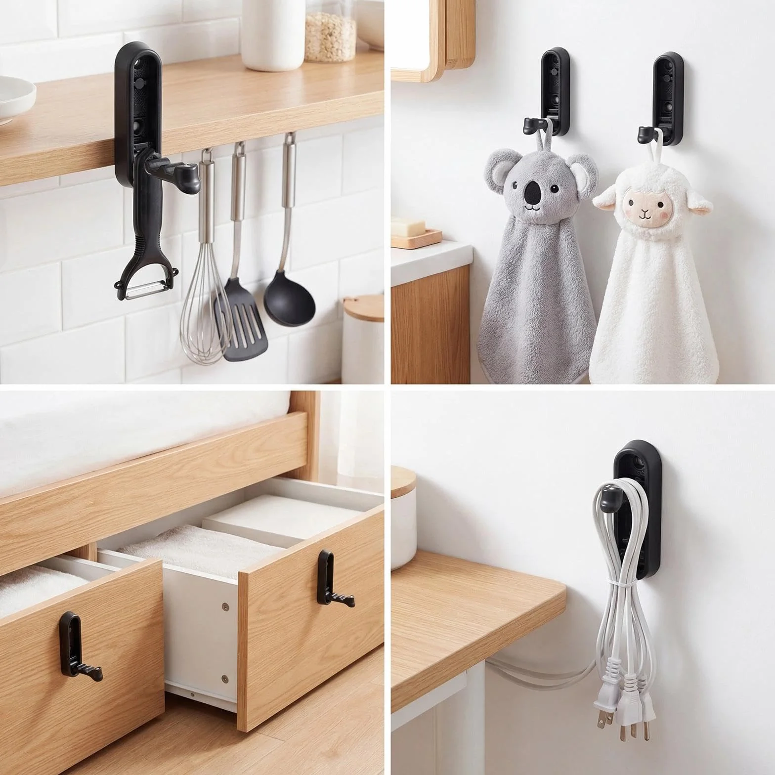 Appendiabiti a Scomparsa Pieghevoli in Lega di Zinco 4 Pezzi,Gancio a Ribalta Nascosto 90° per Cappotto Borsa Bagno Cucina Nero