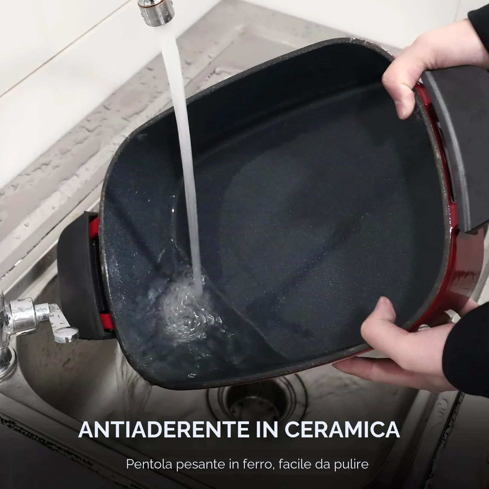 Homtone Casseruola 6 in 1 Slow Cooker, 5,5 l, programmabile, smaltata rimovibile, rivestimento in ceramica, cottura lenta, rosola, cottura a vapore con griglia a vapore, rosso